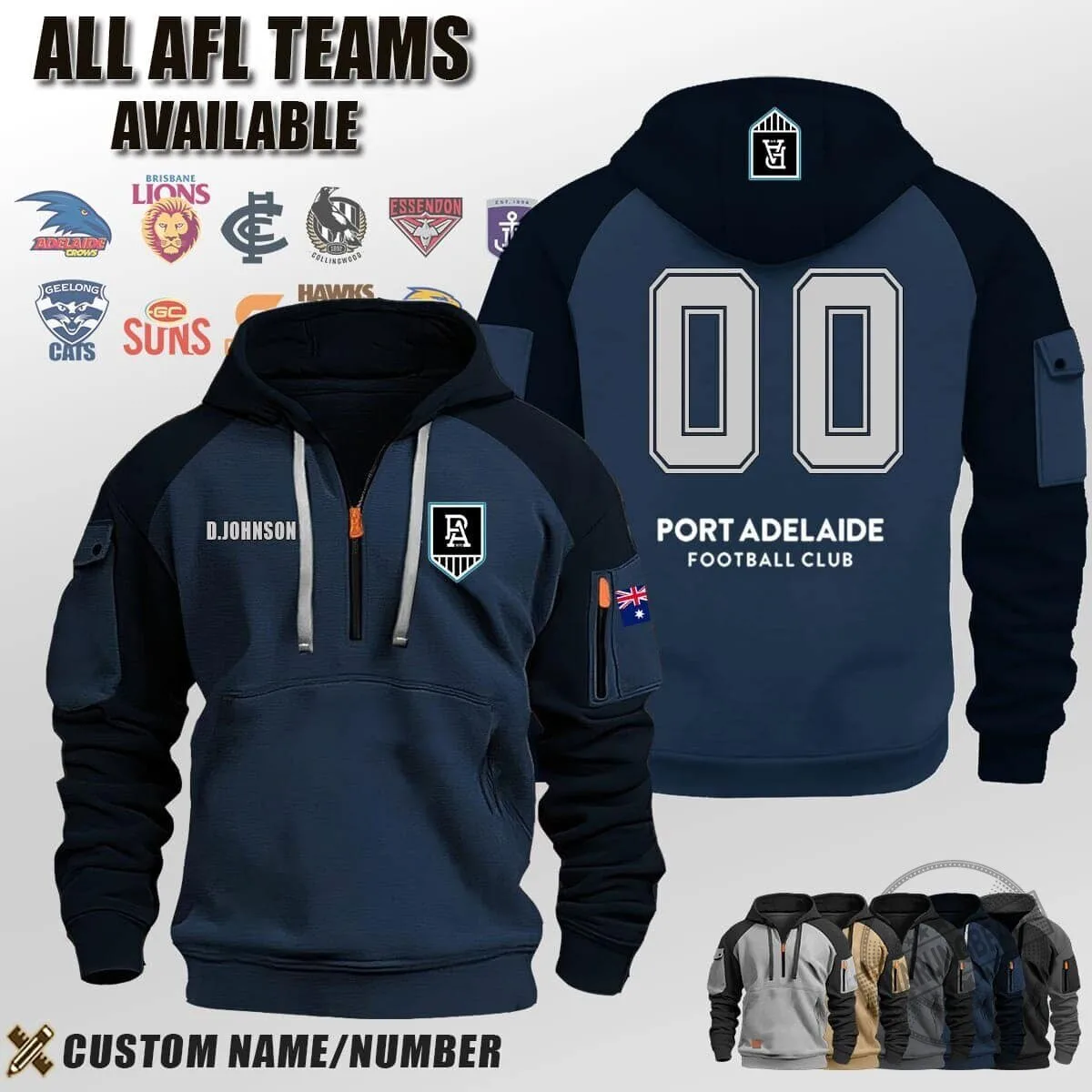 North Melbourne Kangaroos Australian Football League Half-Zip Hoodie 8 North Melbourne Kangaroos Australian Football League Half-Zip Hoodie