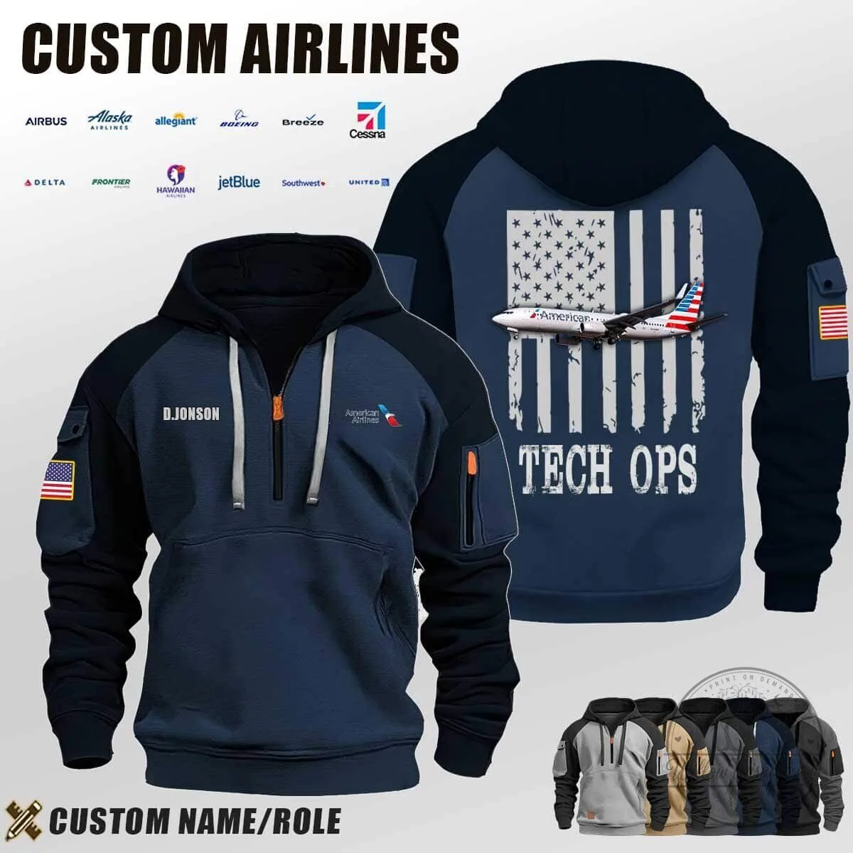 American Airlines Flag Tech Ops Half-Zip Hoodie