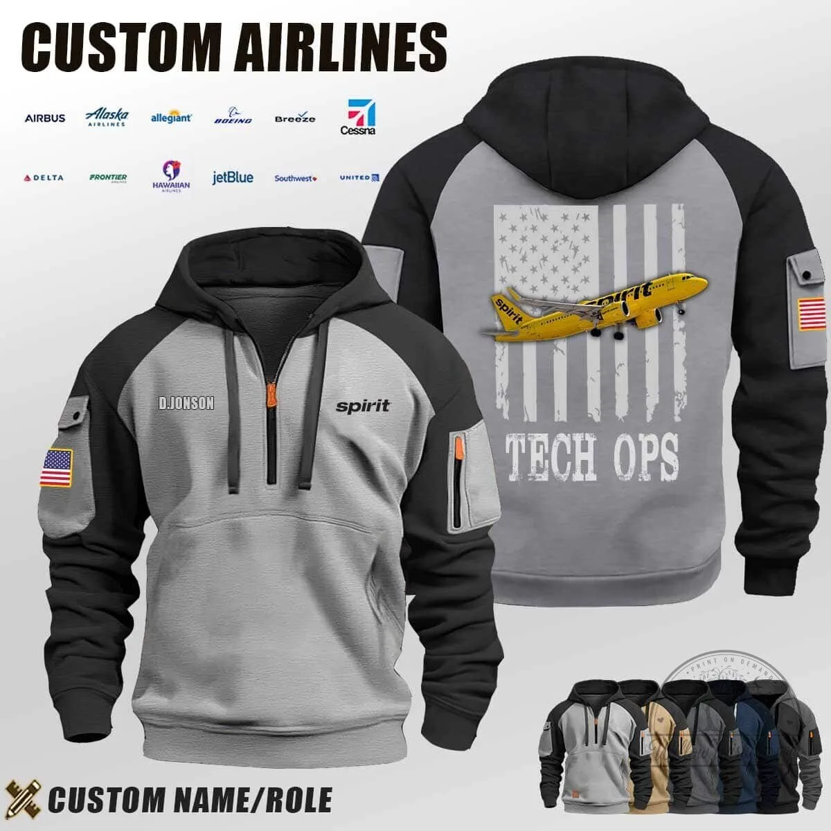 American Airlines Flag Tech Ops Half-Zip Hoodie 10 American Airlines Flag Tech Ops Half-Zip Hoodie