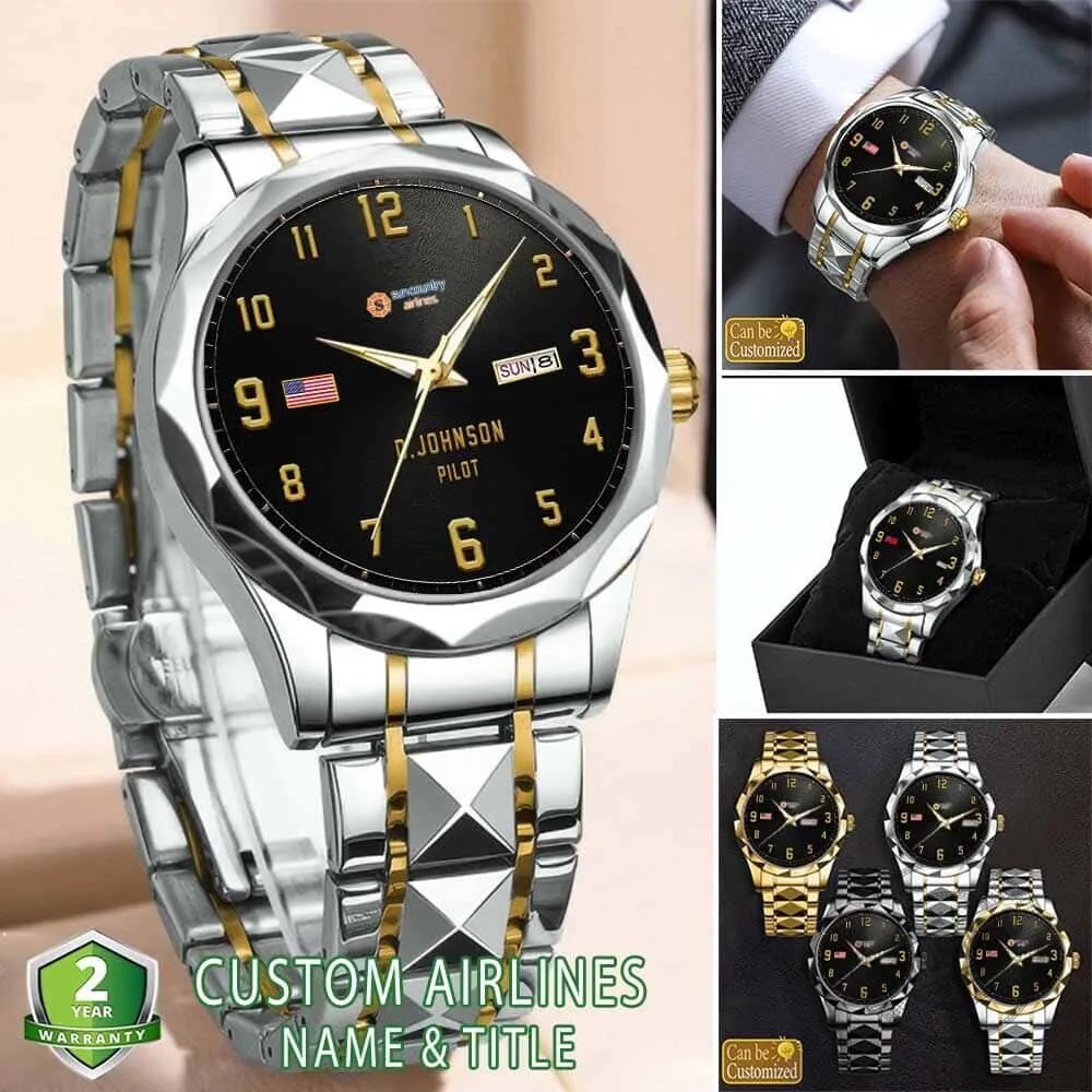 Sun Country Airlines Pilot Custom Engraved Stainless Steel Watch 5 Sun Country Airlines Pilot Custom Engraved Stainless Steel Watch