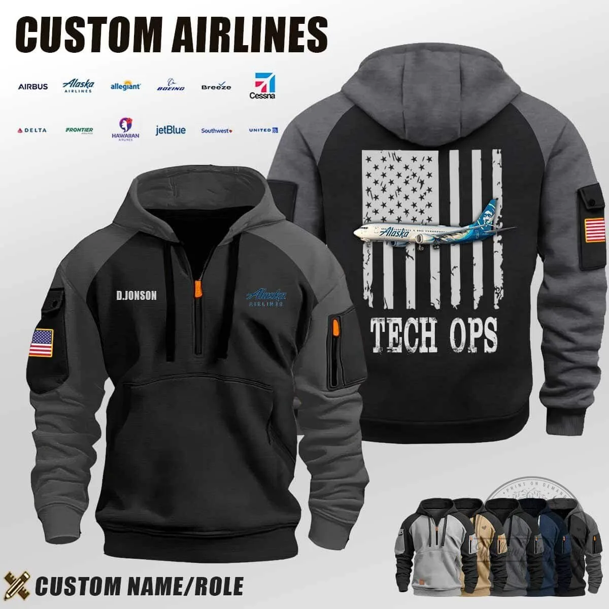 American Airlines Flag Tech Ops Half-Zip Hoodie 12 American Airlines Flag Tech Ops Half-Zip Hoodie