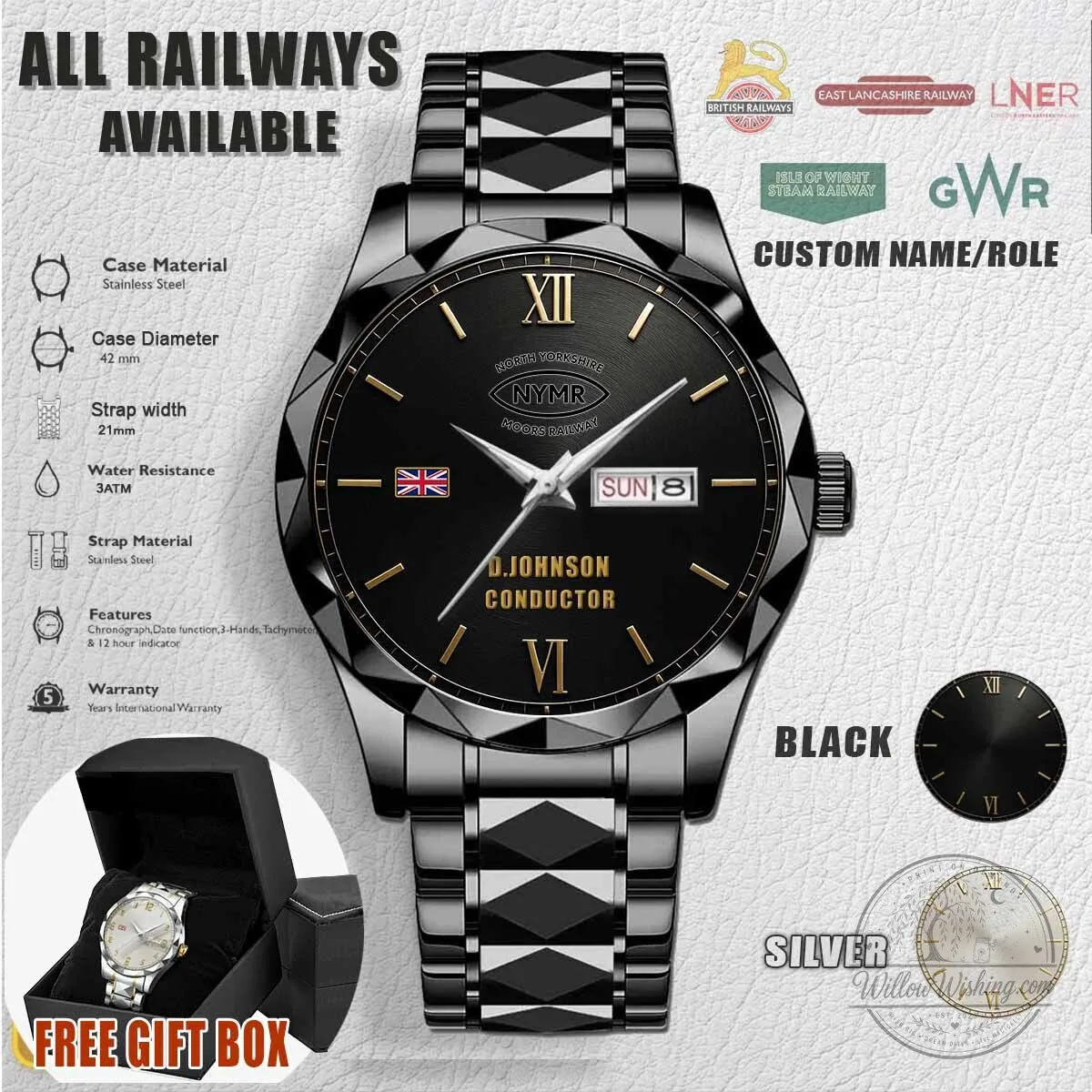 North Yorkshire Moors Railway Stainless Steel Engraved Watch
