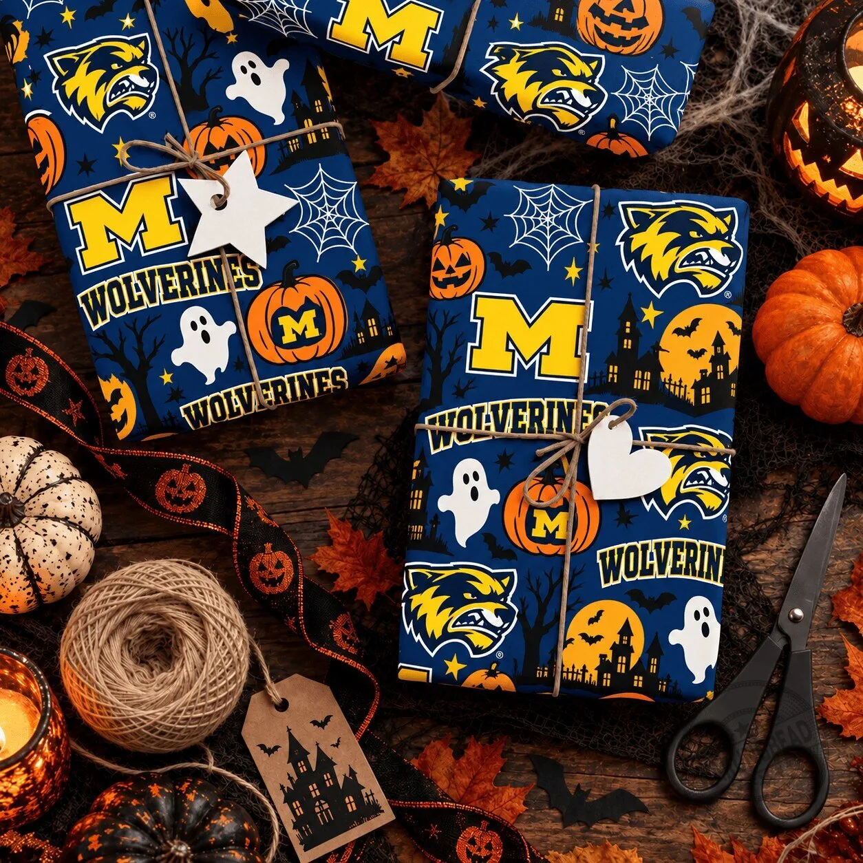 Michigan Wolverines Halloween Gift Wrapping Paper
