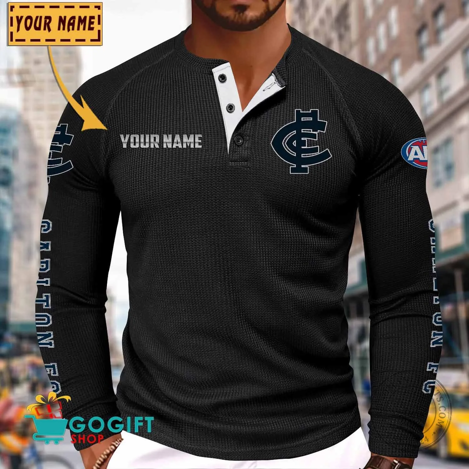 Carlton Football Club Personalized Long Sleeve Henley Shirt