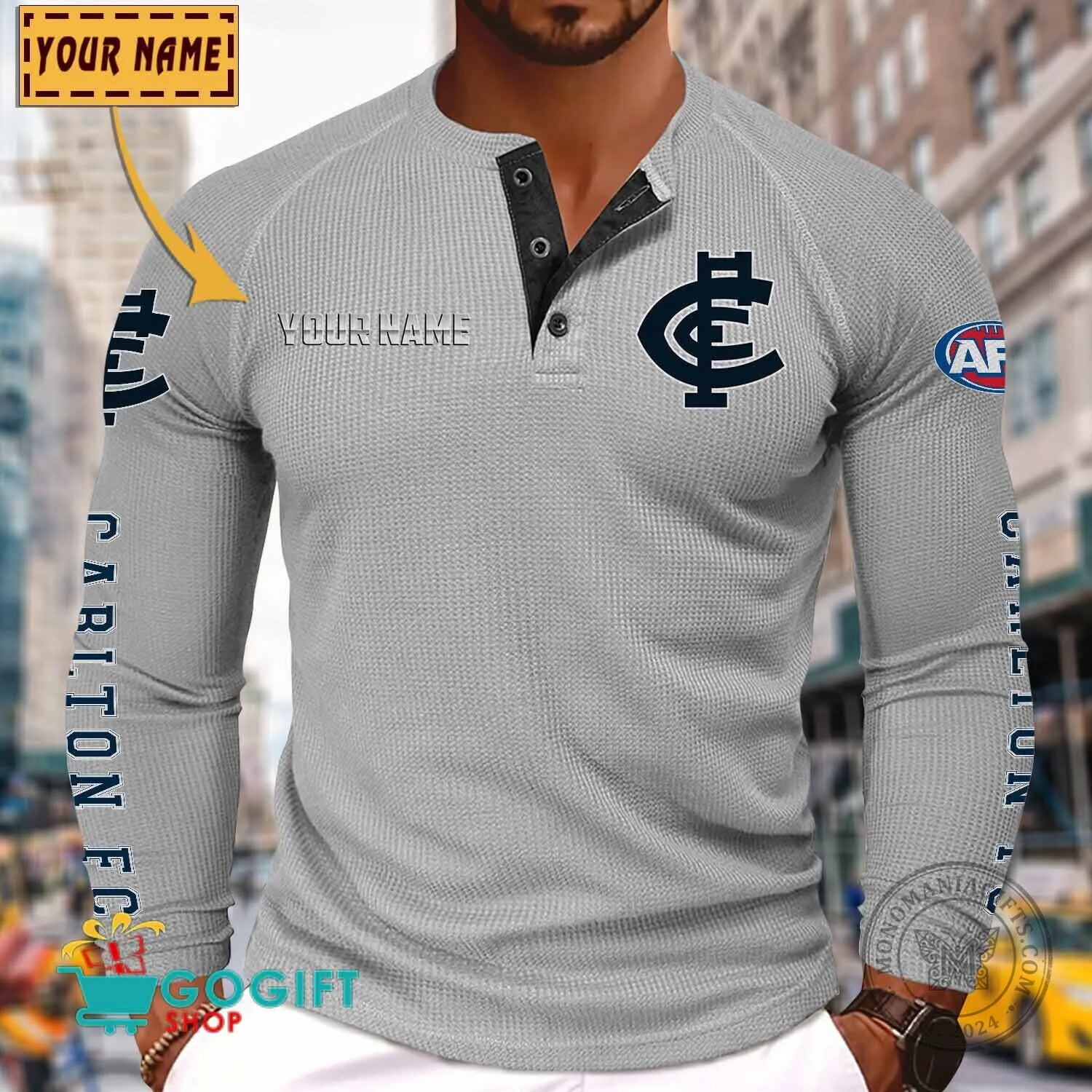 Carlton Football Club Personalized Long Sleeve Henley Shirt 16 Carlton Football Club Personalized Long Sleeve Henley Shirt