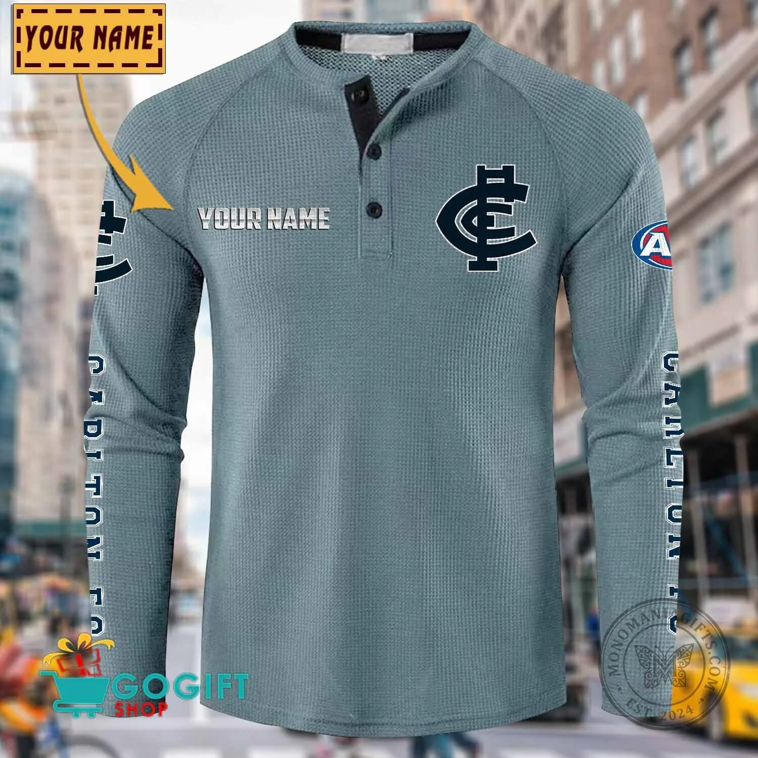 Carlton Football Club Personalized Long Sleeve Henley Shirt 18 Carlton Football Club Personalized Long Sleeve Henley Shirt
