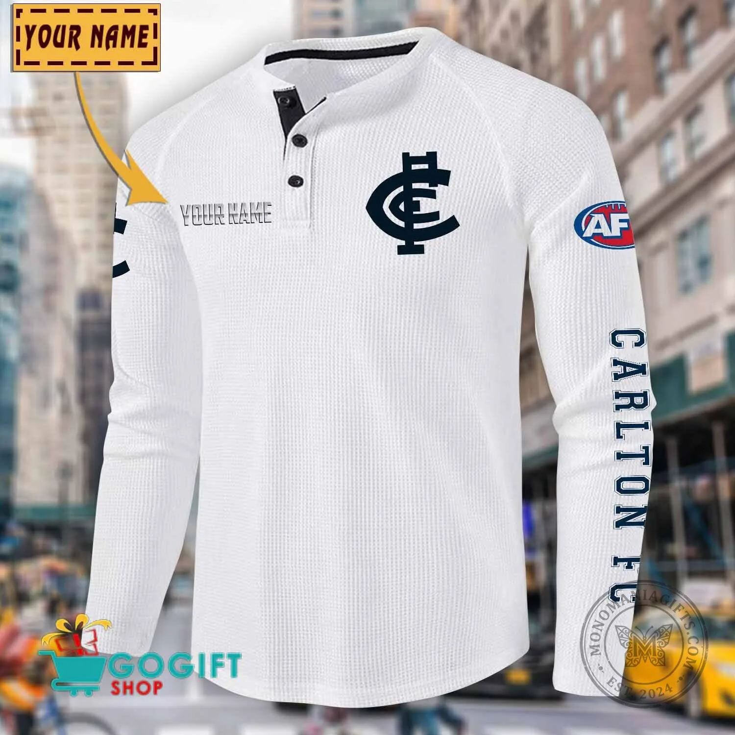 Carlton Football Club Personalized Long Sleeve Henley Shirt 19 Carlton Football Club Personalized Long Sleeve Henley Shirt