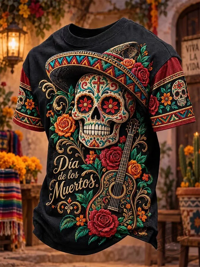 Day of the Dead Sugar Skull Sombrero Floral T-Shirt