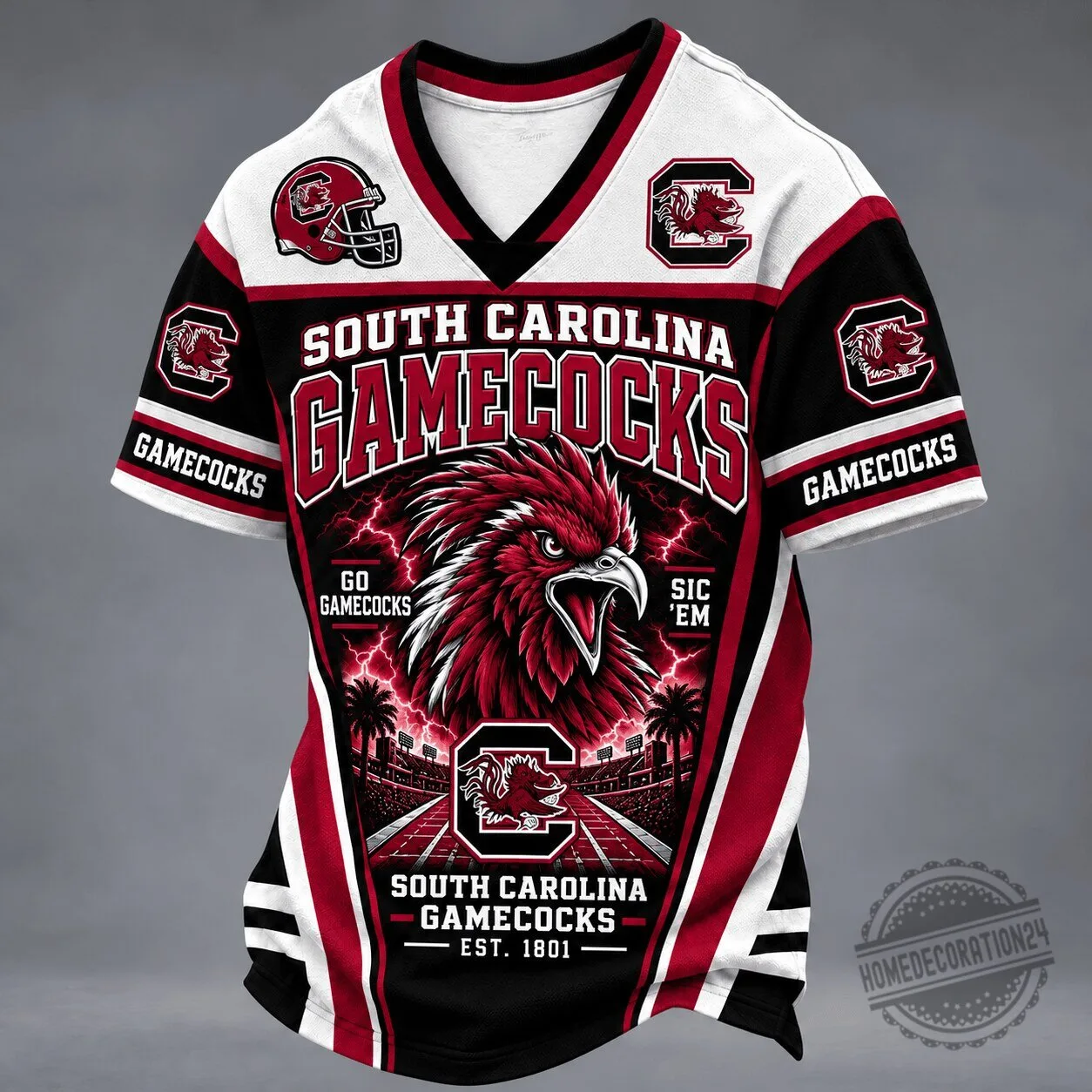South Carolina Gamecocks Football Team Mascot Spirit V-Neck Jersey
