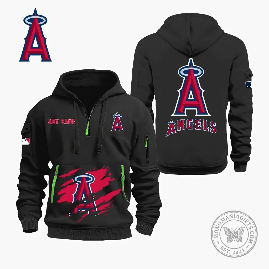 Los Angeles Angels Baseball Team Personalized Quarter Zip Hoodie