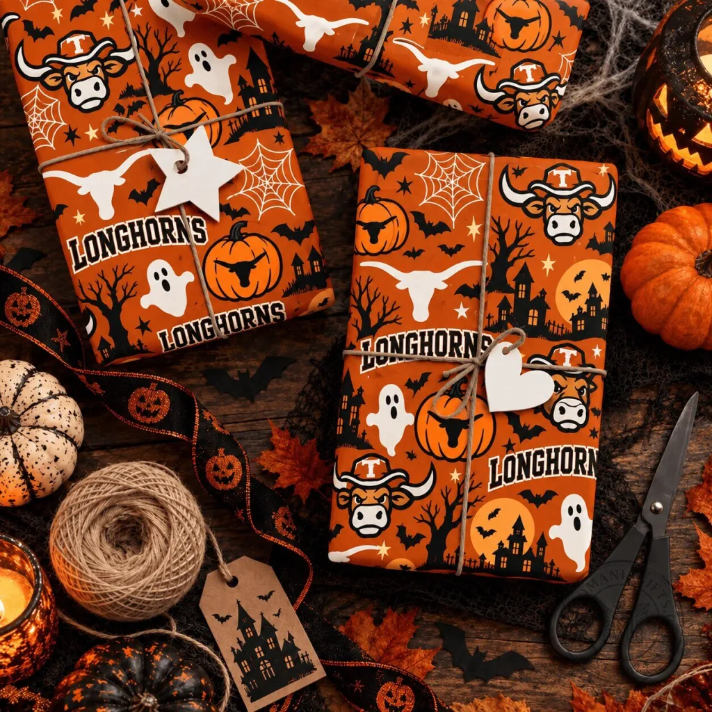 Texas Longhorns Halloween Spooky Night Gift Wrapping Paper Texas Longhorns Halloween Spooky Night Gift Wrapping Paper