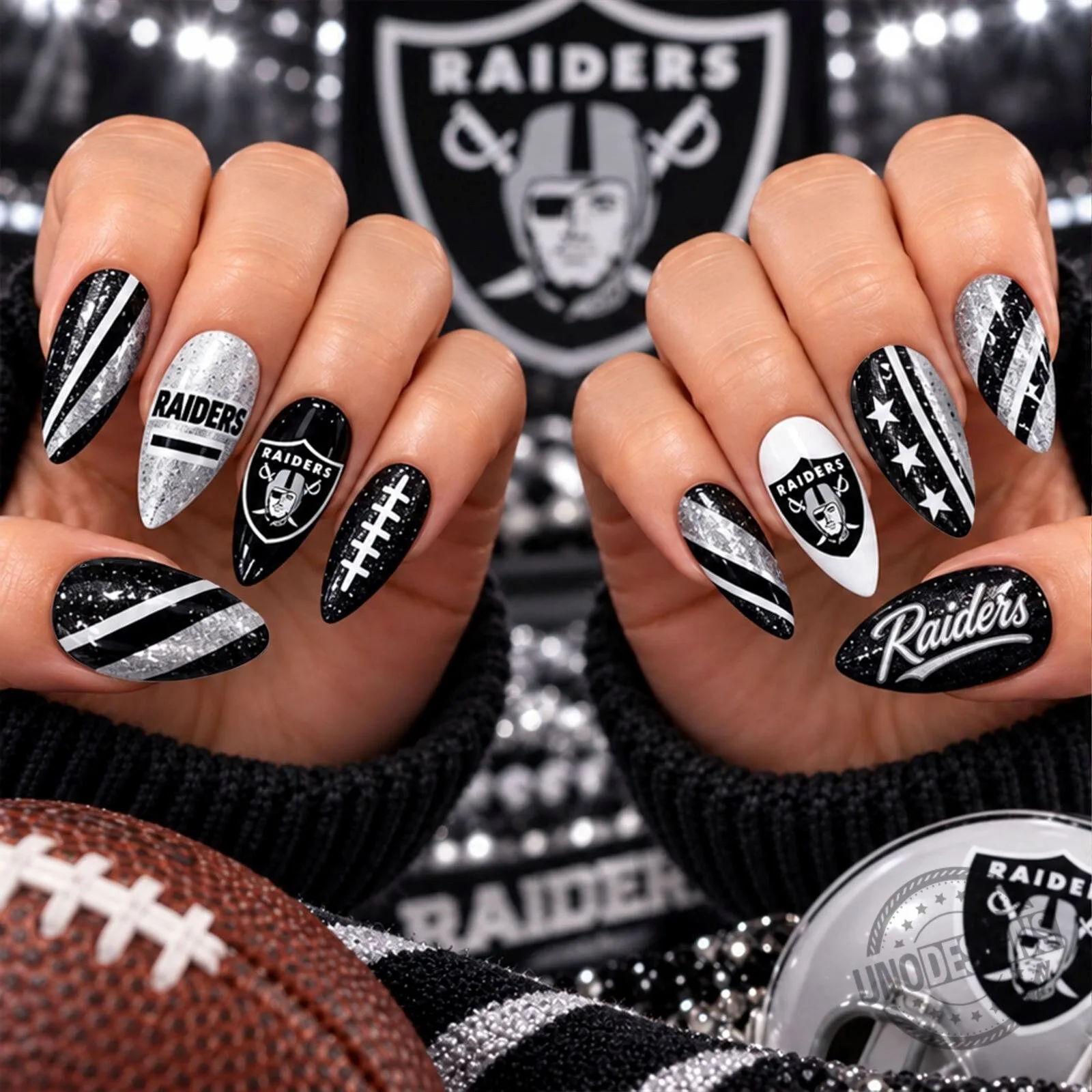 Las Vegas Raiders NFL Football Team Sparkle Game Day Press-On Nails