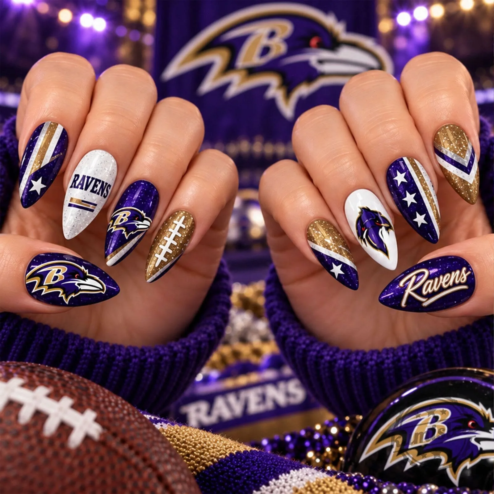 Baltimore Ravens Football Team Sparkle Game Day Press-On Nails Set