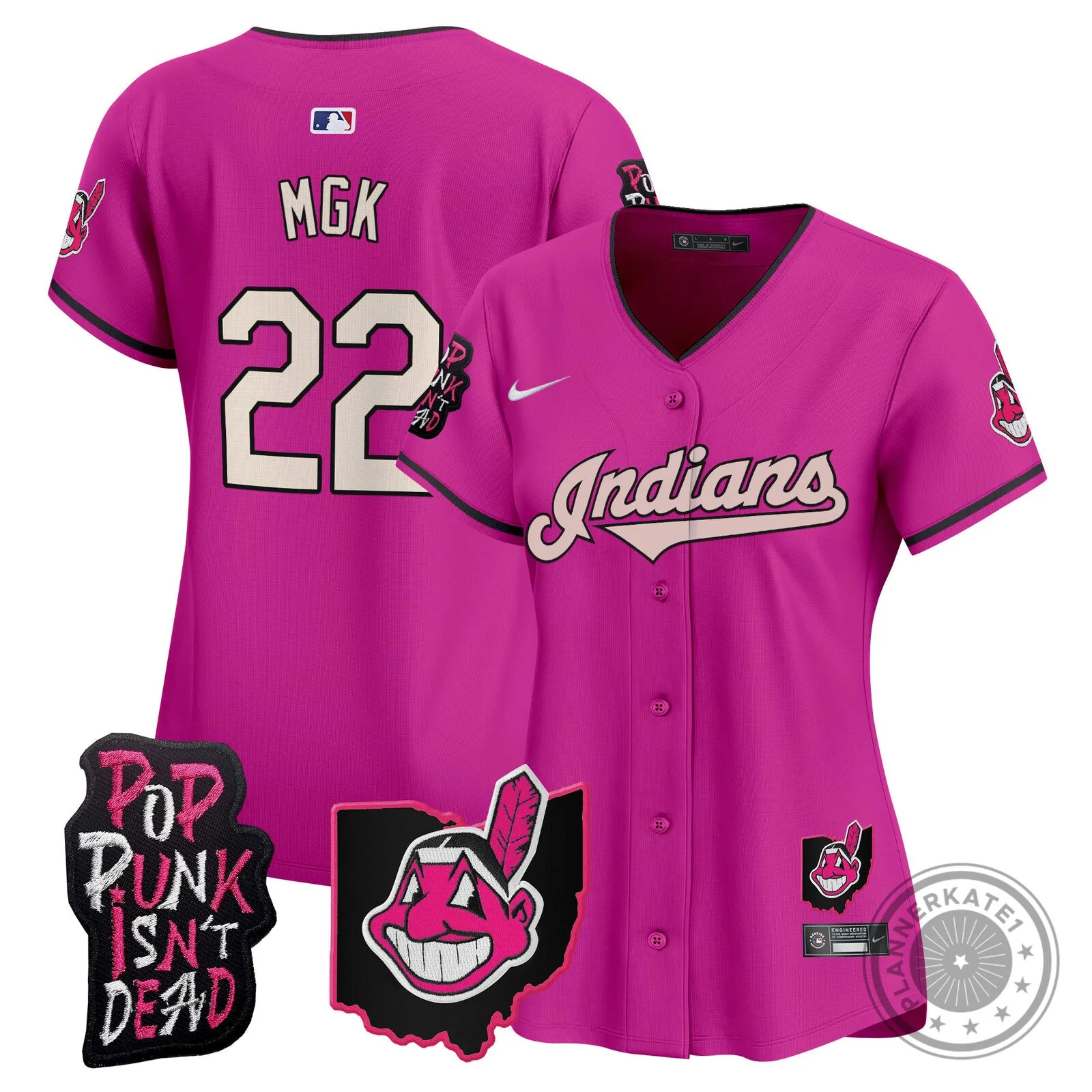 Cleveland Indians Machine Gun Kelly Pink Baseball Jersey for Women