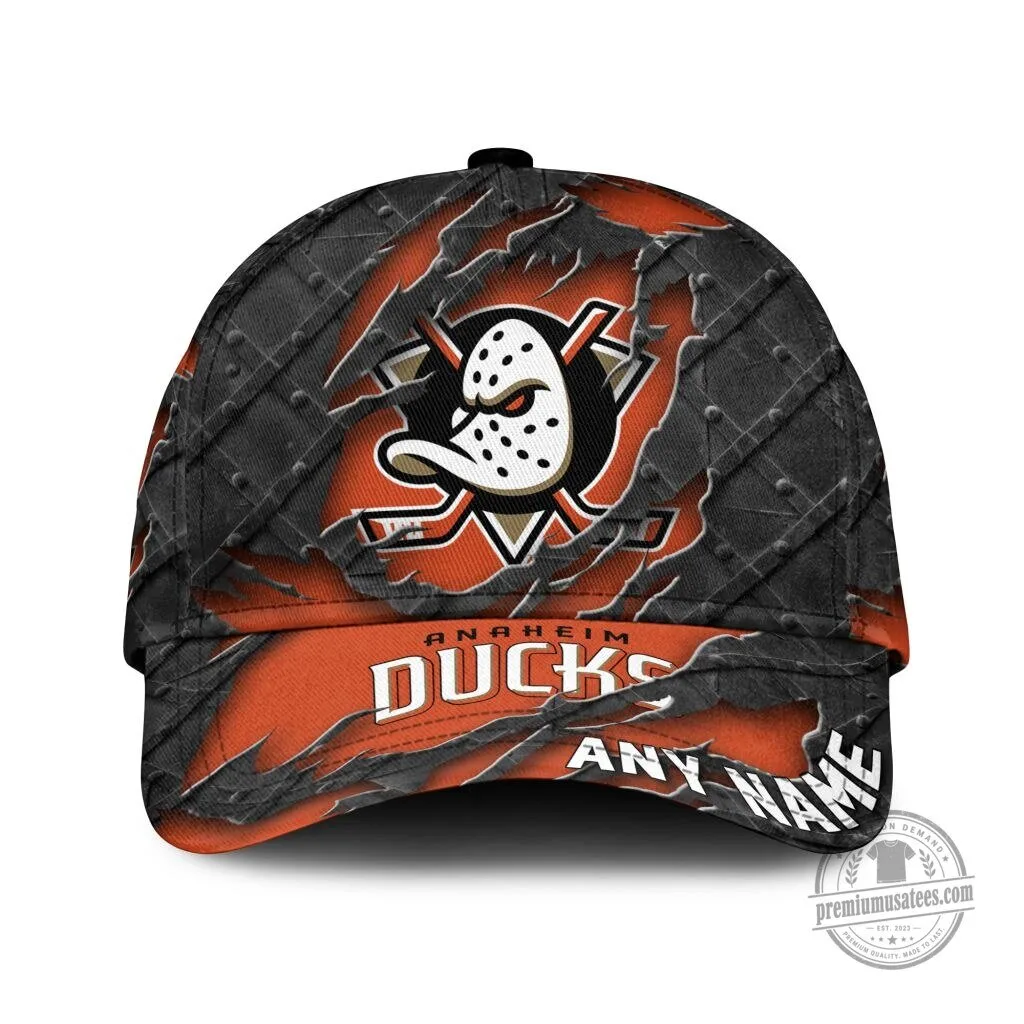 Anaheim Ducks Personalized Name Black Metal Design Classic Cap Hat