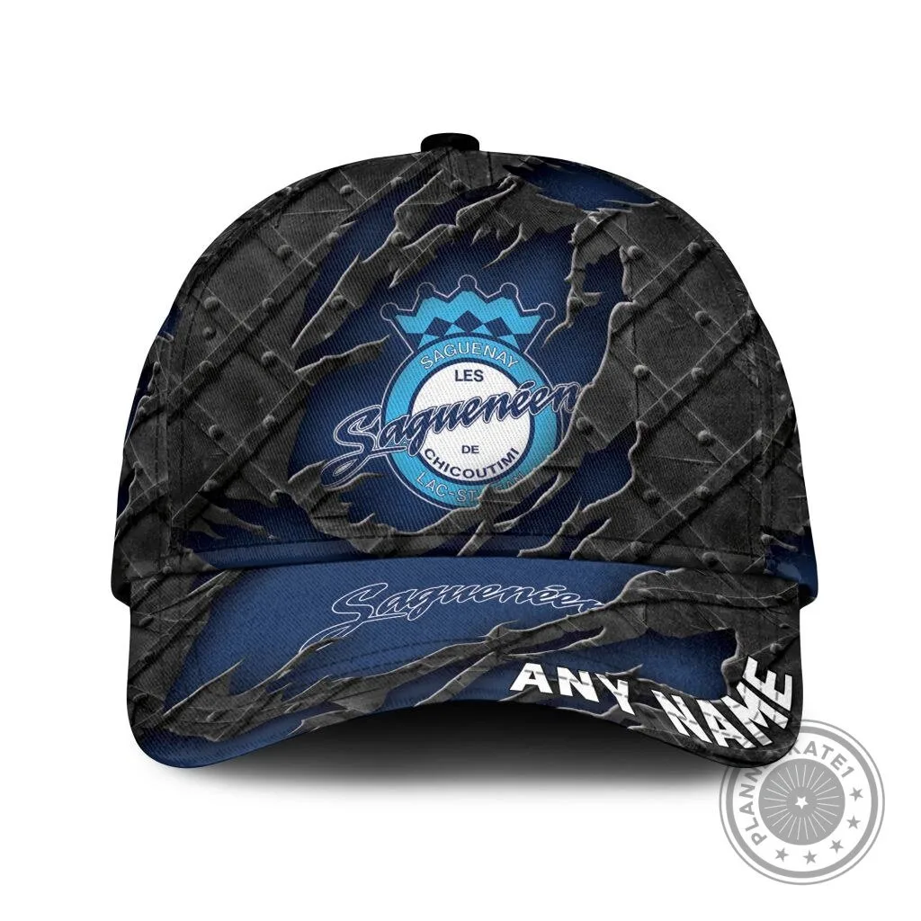 Chicoutimi Sagueneens Personalized Name Black Metal Design Cap Hat