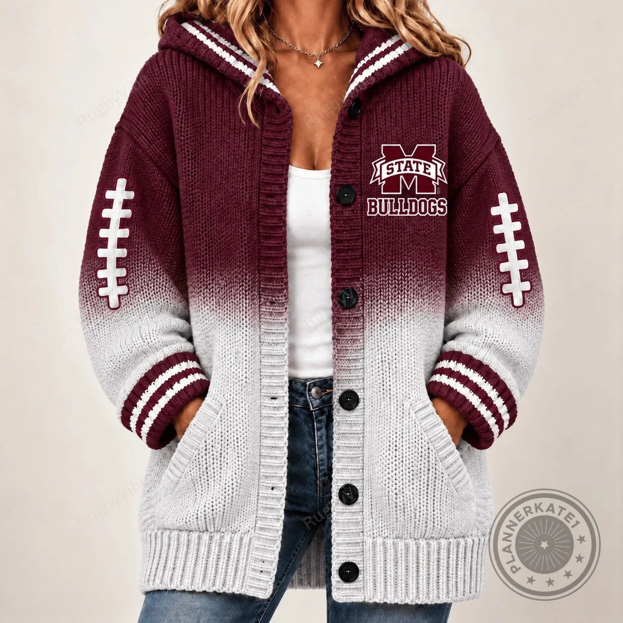 Mississippi State Bulldogs Football Team Knit Cardigan Hoodie