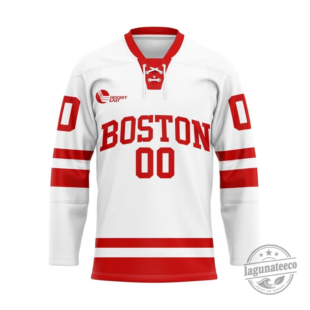 Boston University Terriers NCAA Personalized White and Red Hockey Jersey