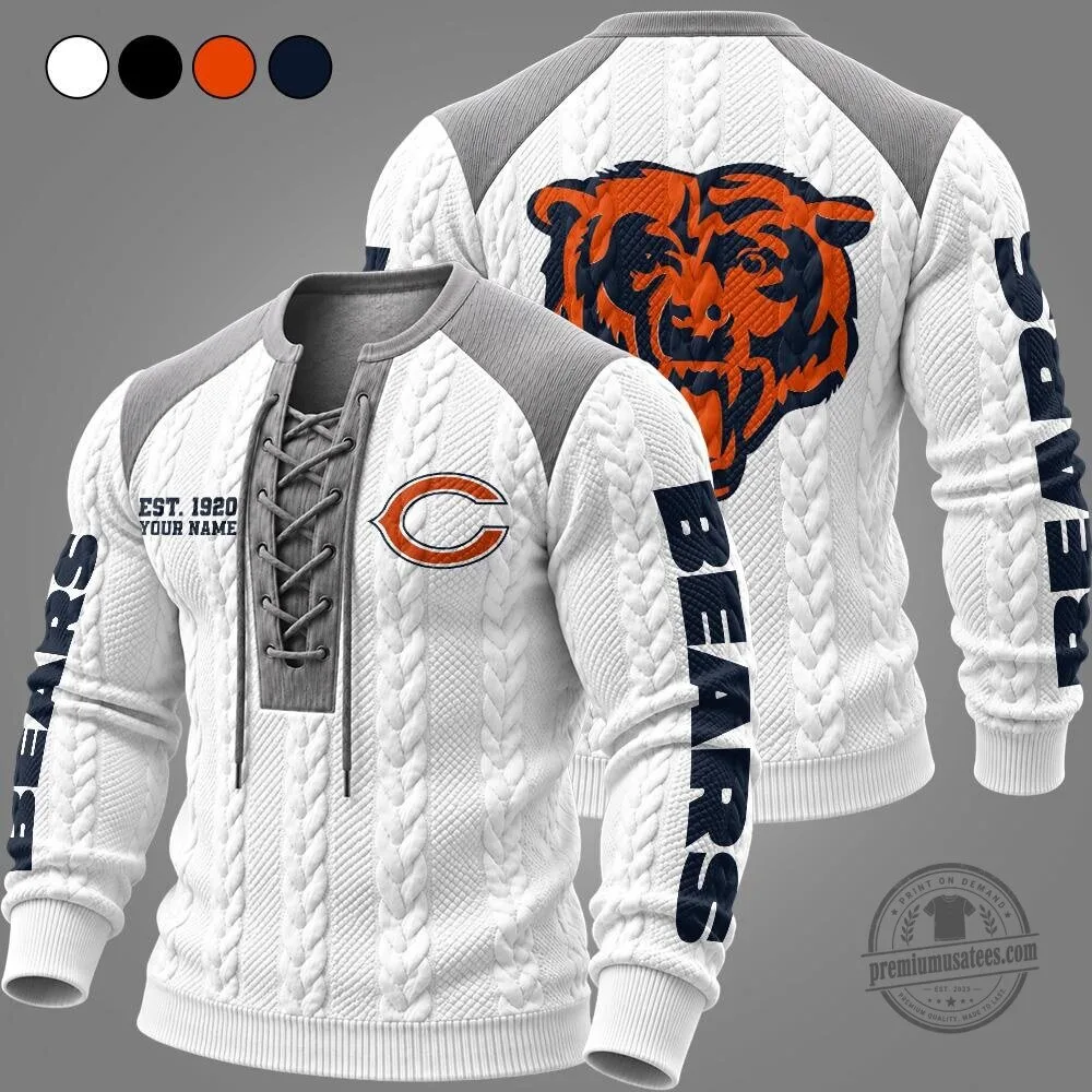 Chicago Bears NFL Team Cable Knit Lace-Up Pullover Long Sleeve Sweater