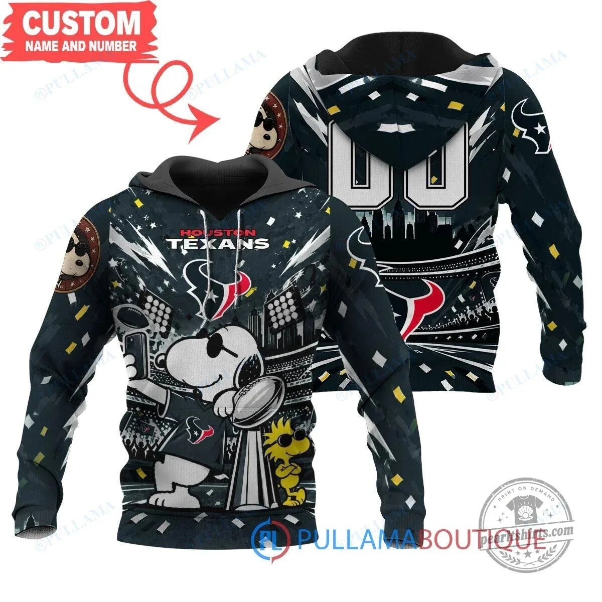 Houston Texans Snoopy and Woodstock Super Bowl 2024 Champions Hoodie