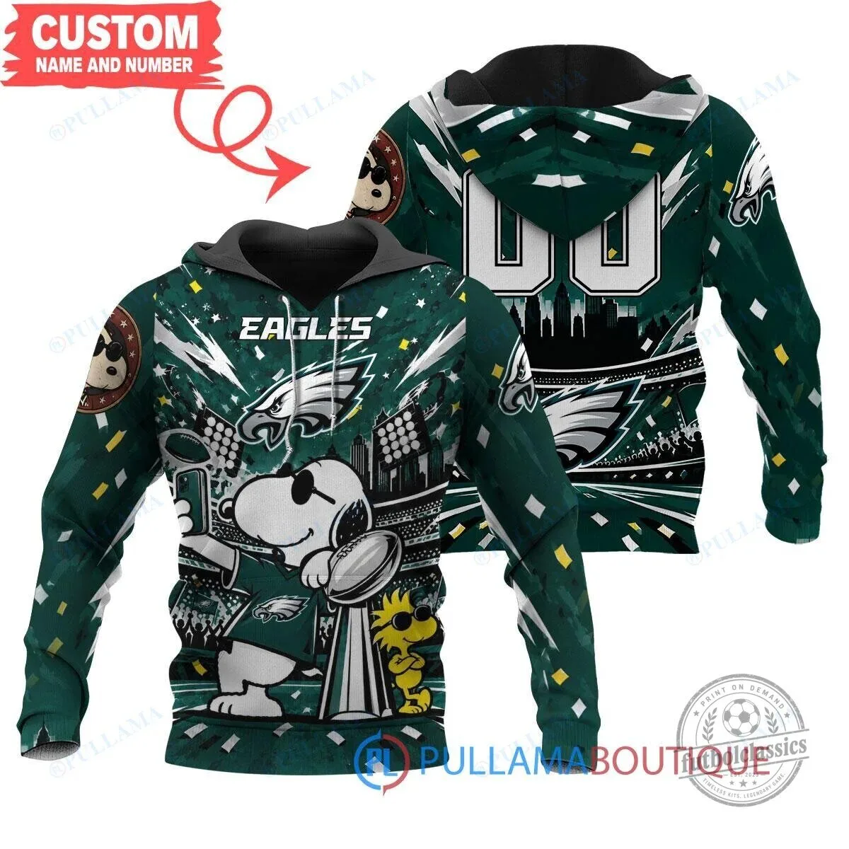 Philadelphia Eagles Snoopy Super Bowl 2024 Champions Celebration Hoodie