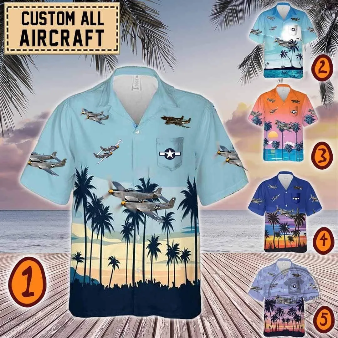 F-82 Twin Mustang Fighter Plane Tropical Beach Hawaiian Shirt