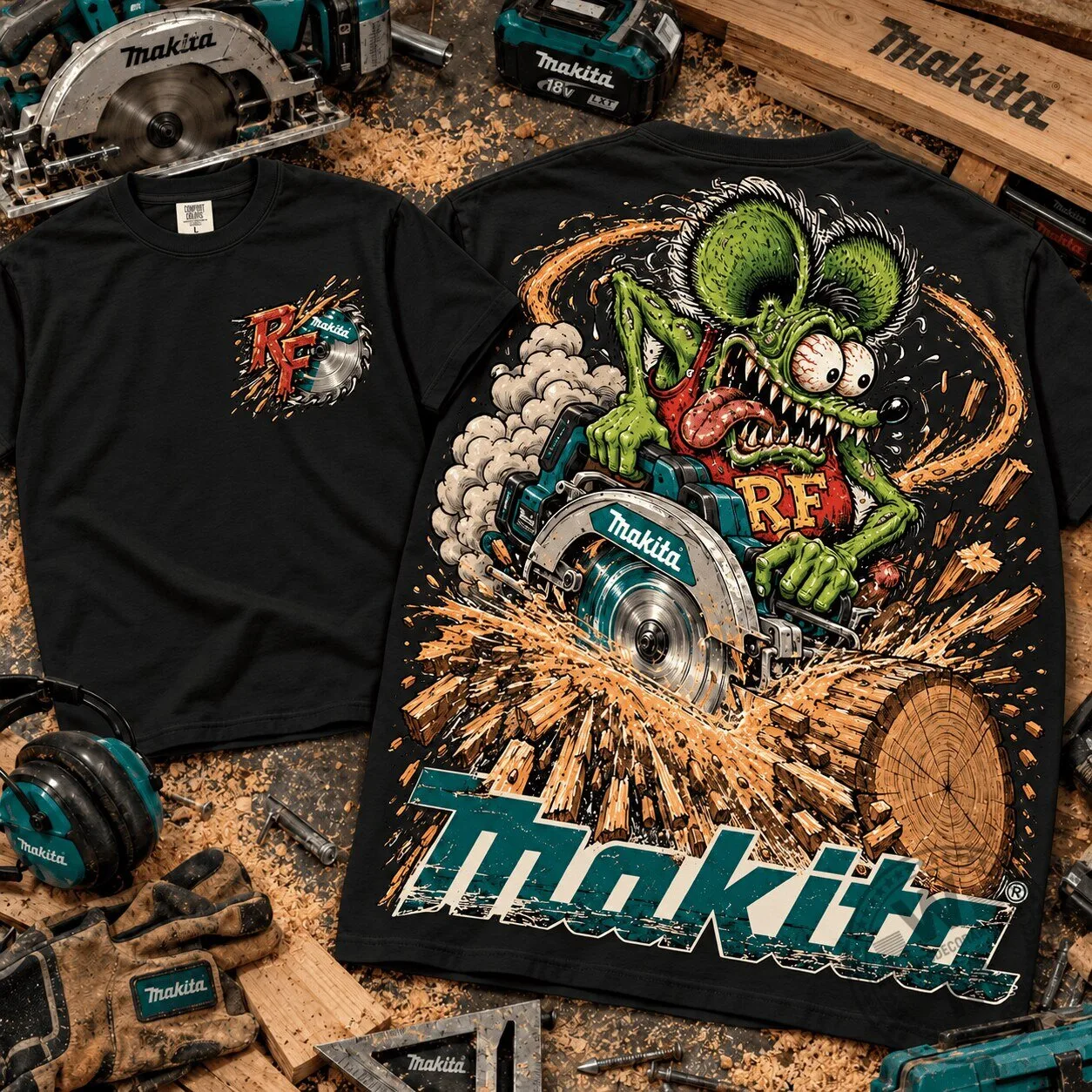 Makita Rat Fink Wild Saw Monster Woodworking T-Shirt 1 Makita Rat Fink Wild Saw Monster Woodworking T-Shirt