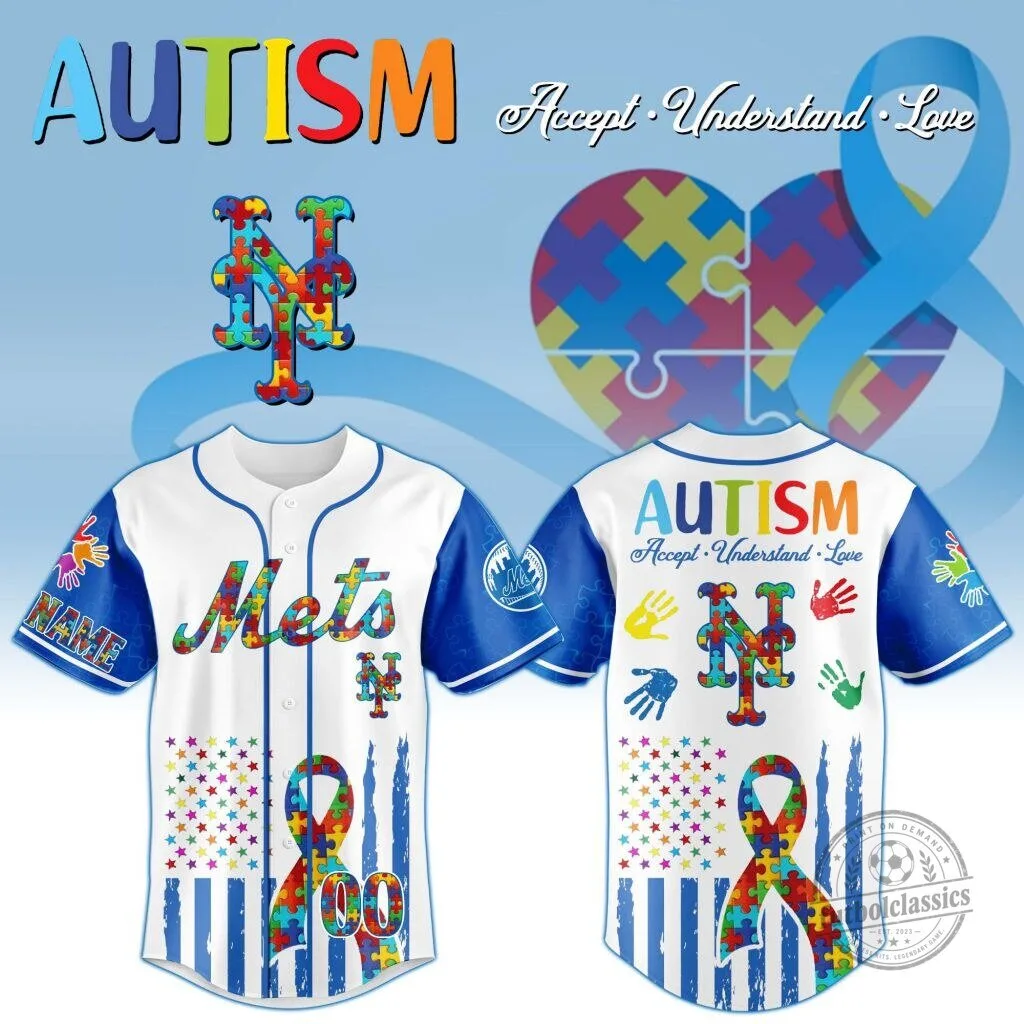 New York Mets Personalized Autism Awareness Baseball Jersey