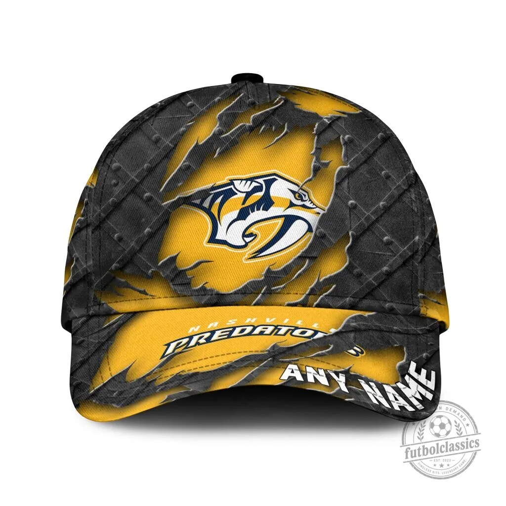 Nashville Predators Personalized Black Metal Design Baseball Cap Hat