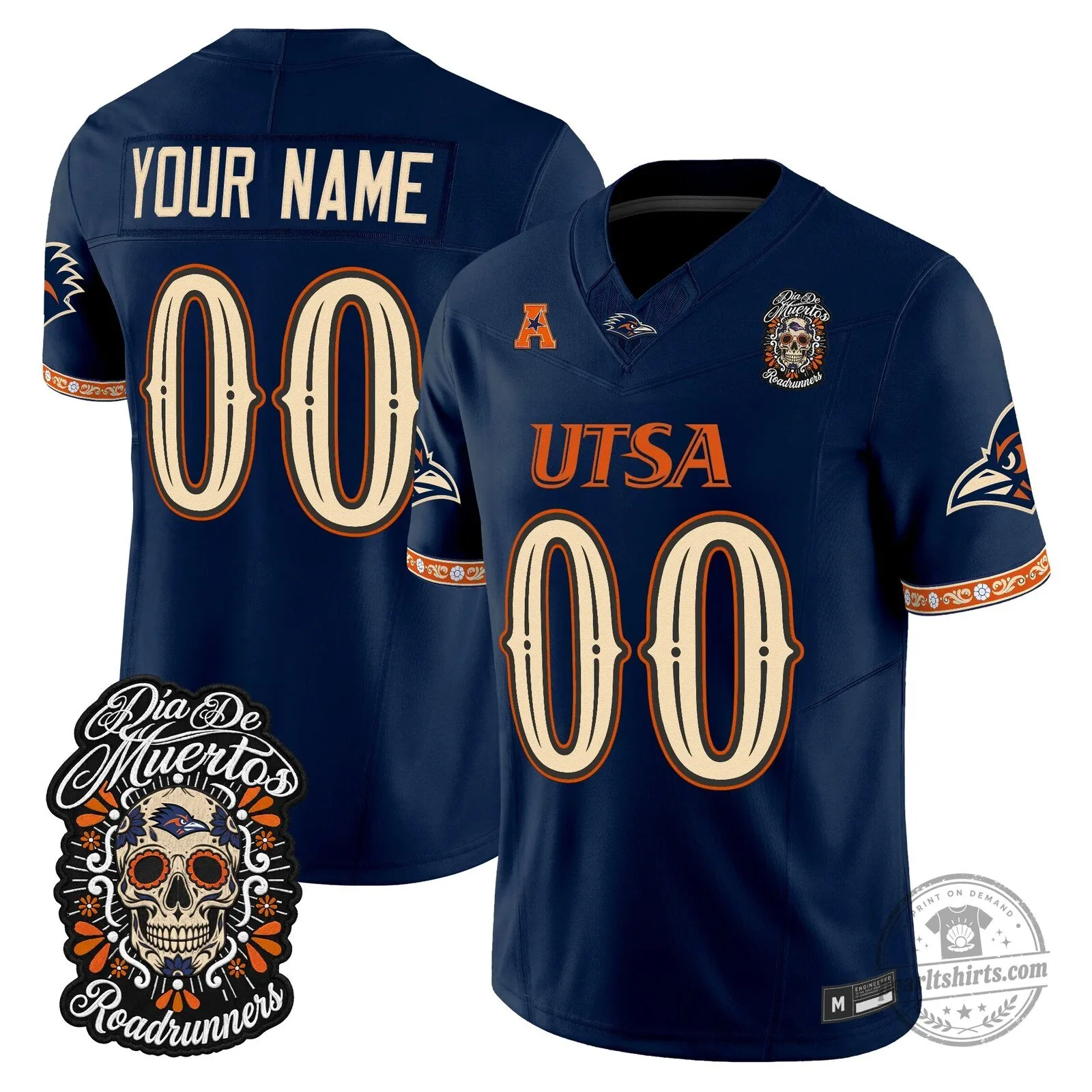 UTSA Roadrunners Day of the Dead Football Jersey Custom Name Number