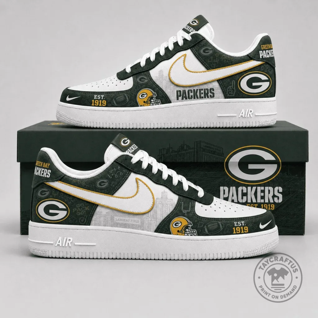 Green Bay Packers Custom Designed Athletic Sneakers NFL Football Team Shoes Green Bay Packers Custom Designed Athletic Sneakers NFL Football Team Shoes