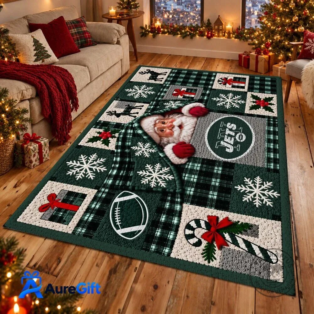 New York Jets Christmas Santa Claus Holiday Plaid Pattern Area Rug