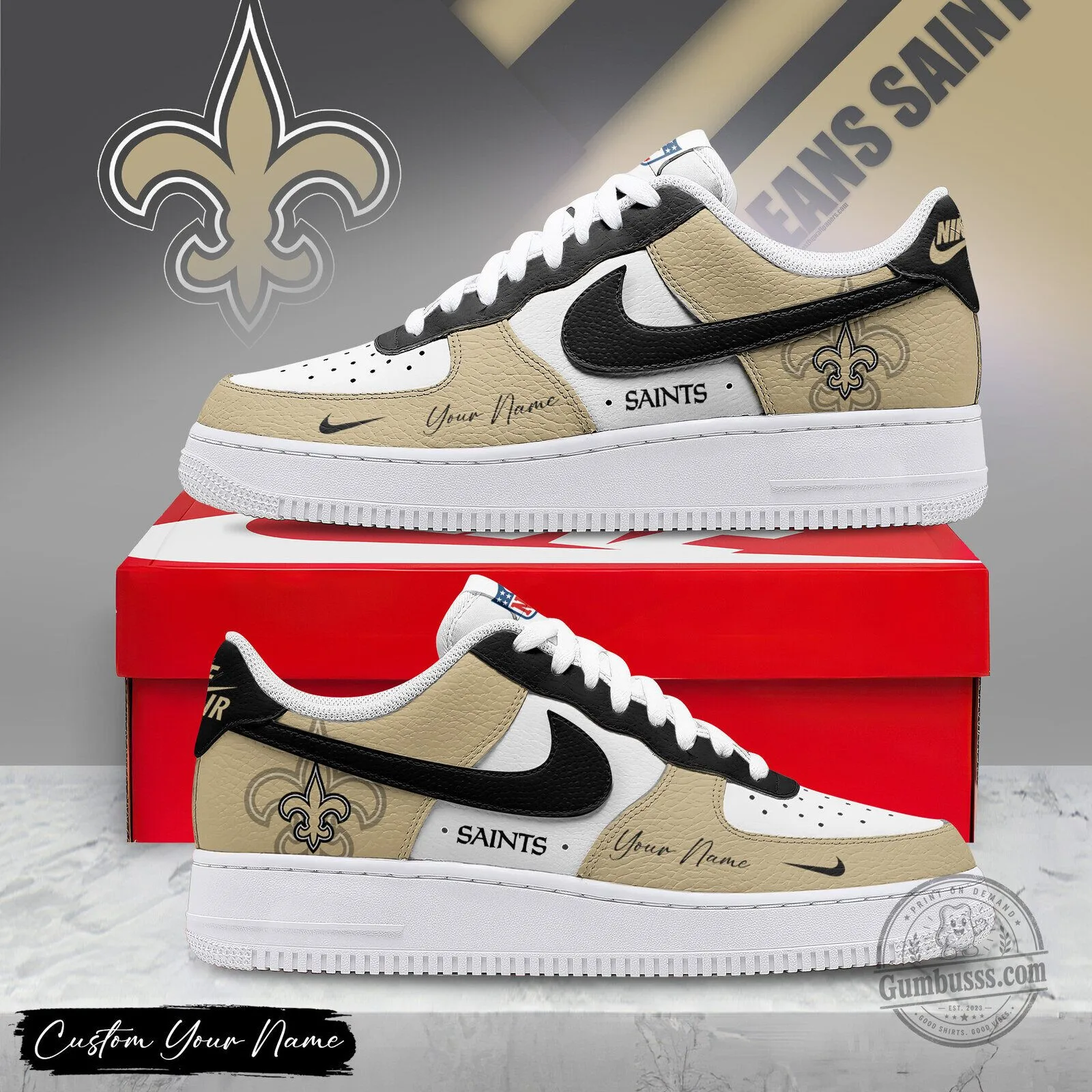New Orleans Saints Custom Name Air Force 1 Victory Pride Shoes