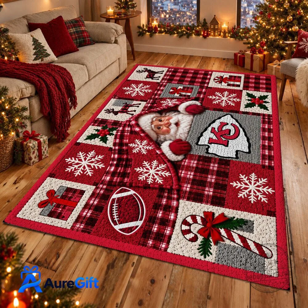 Kansas City Chiefs Christmas Santa Claus Football Holiday Rug