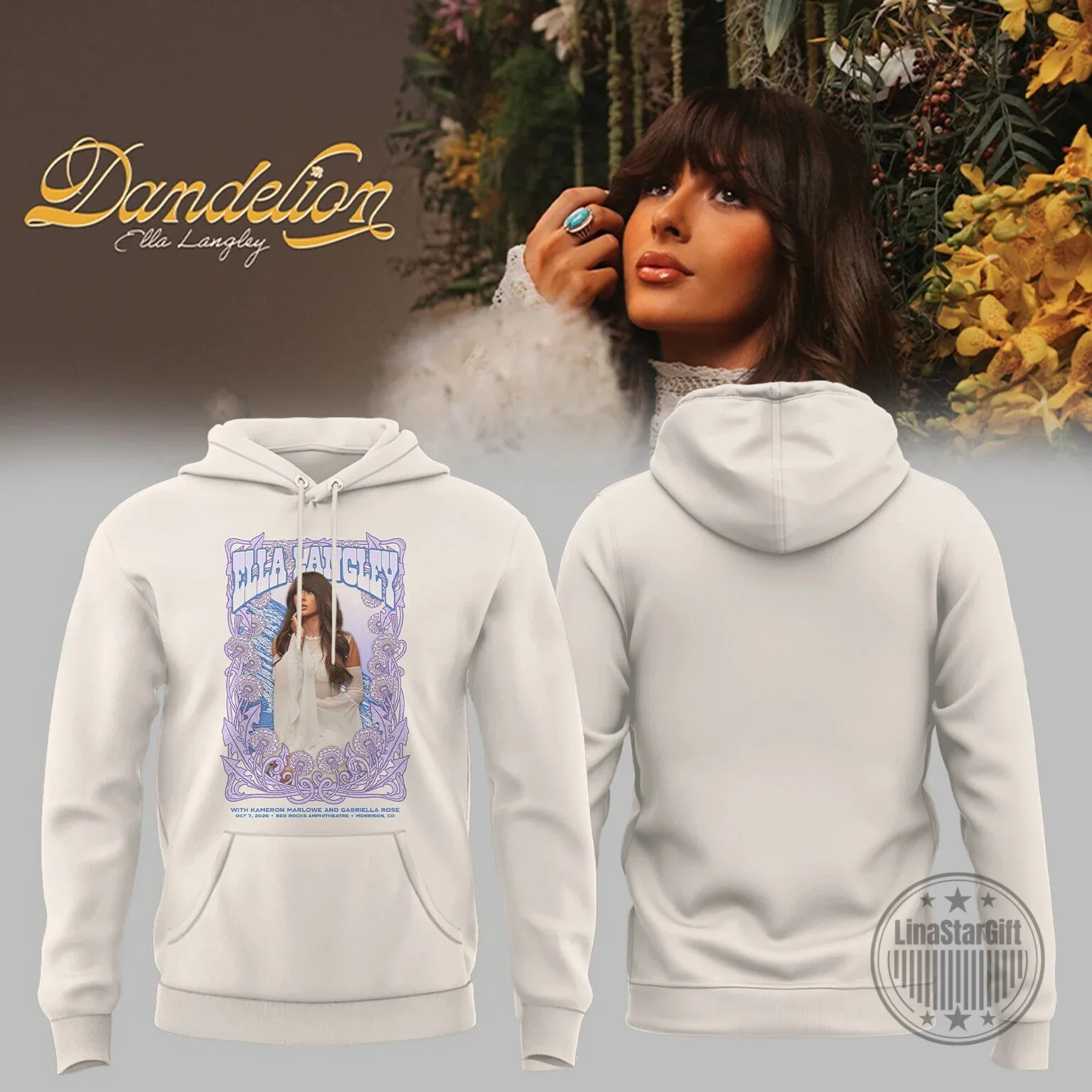 Ella Langley Dandelion Album Cover Art Concert Tour White Hoodie