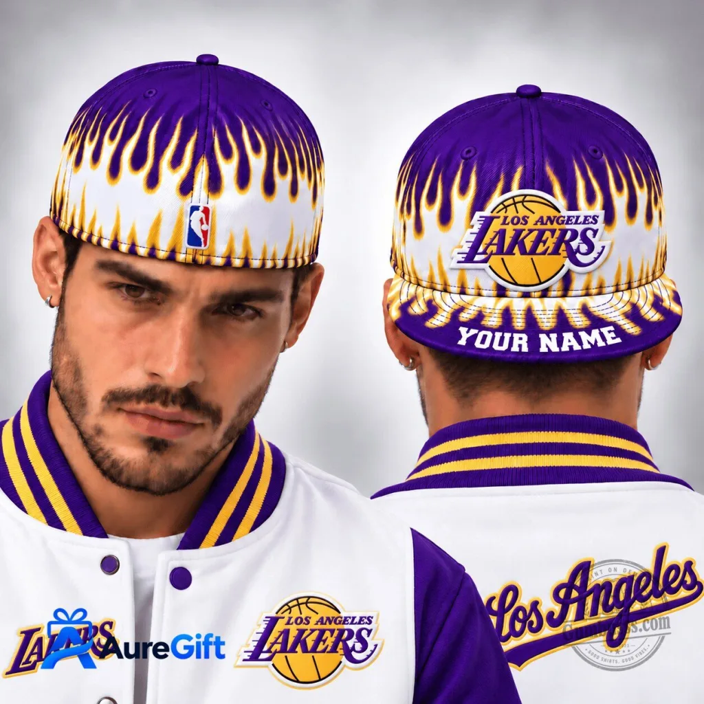 Los Angeles Lakers NBA Game Day Personalized Flames Snapback Cap Hat Los Angeles Lakers NBA Game Day Personalized Flames Snapback Cap Hat