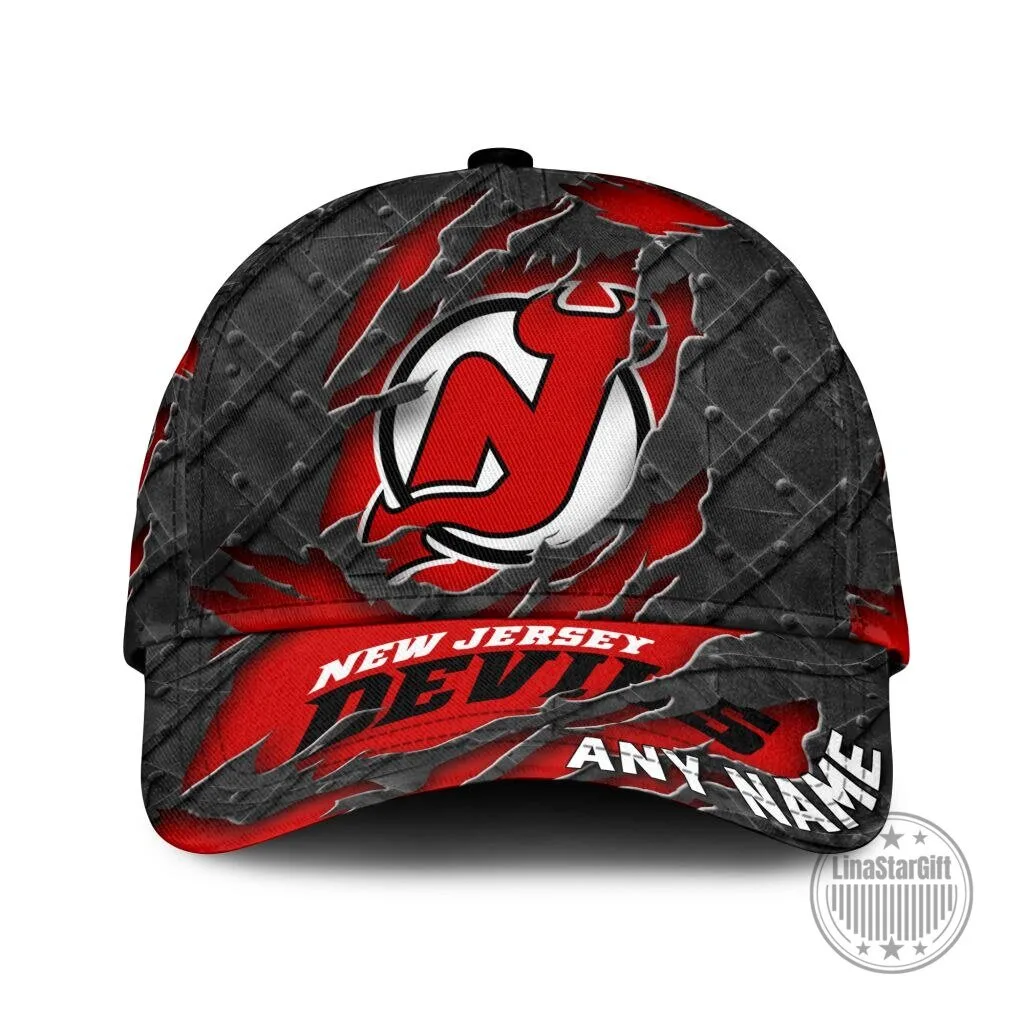 New Jersey Devils Personalized Name Black Metal Design Classic Cap Hat