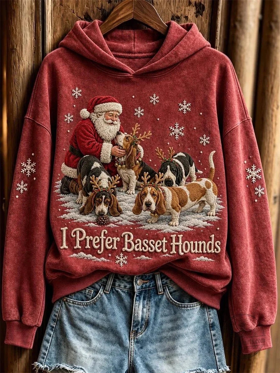 Christmas Basset Hound Dogs and Santa Claus Holiday Hoodie