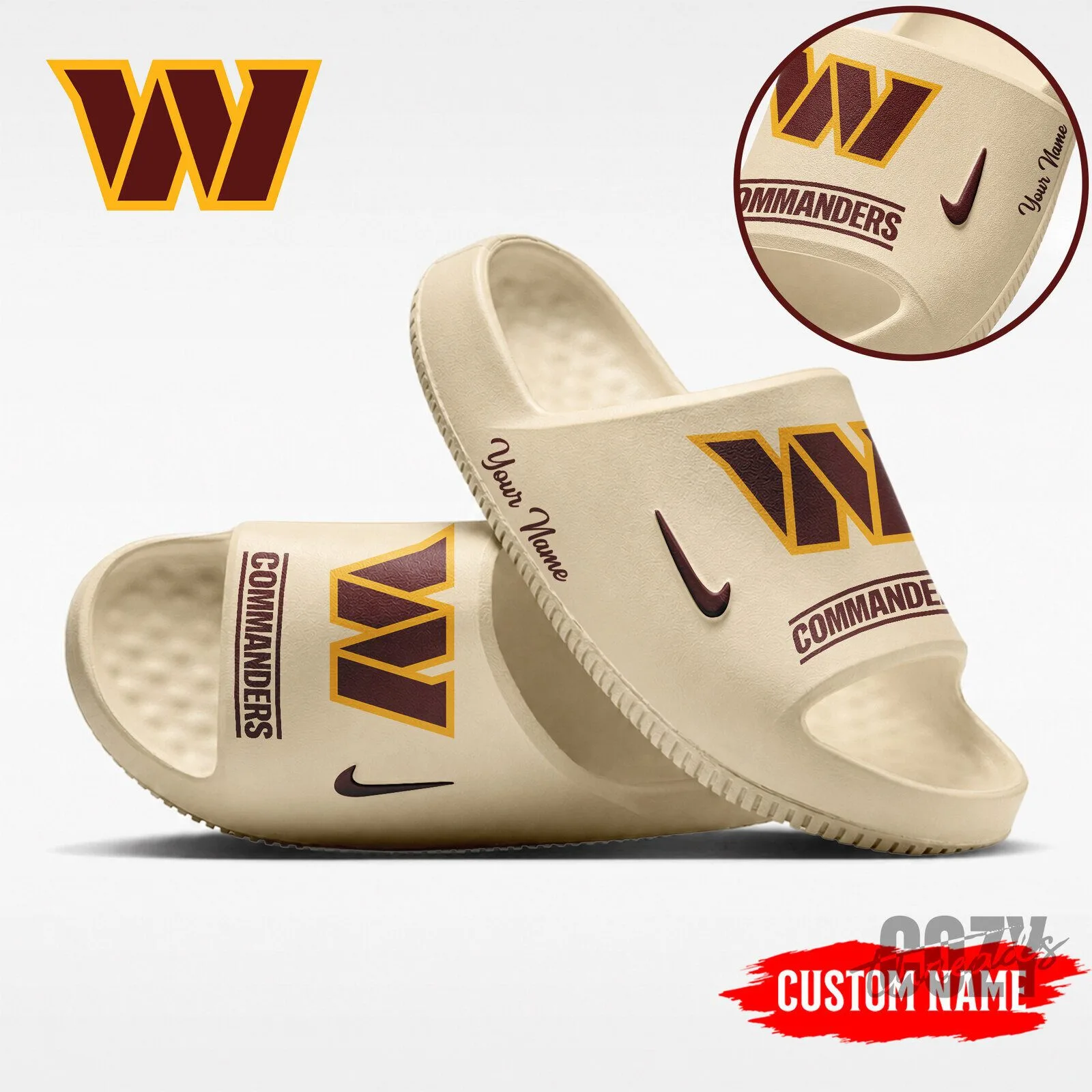 Washington Commanders NFL Custom Name Team Logo Beige Unisex Slides Sandals