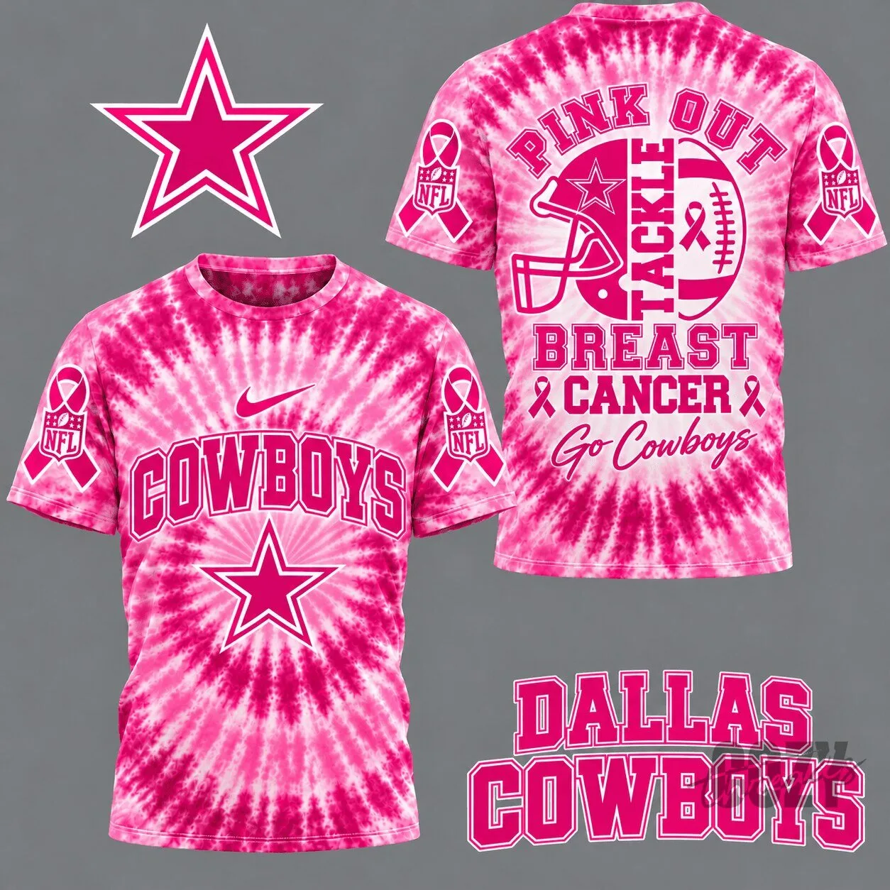 Dallas Cowboys Pink Out Breast Cancer Awareness Tie-Dye T-Shirt
