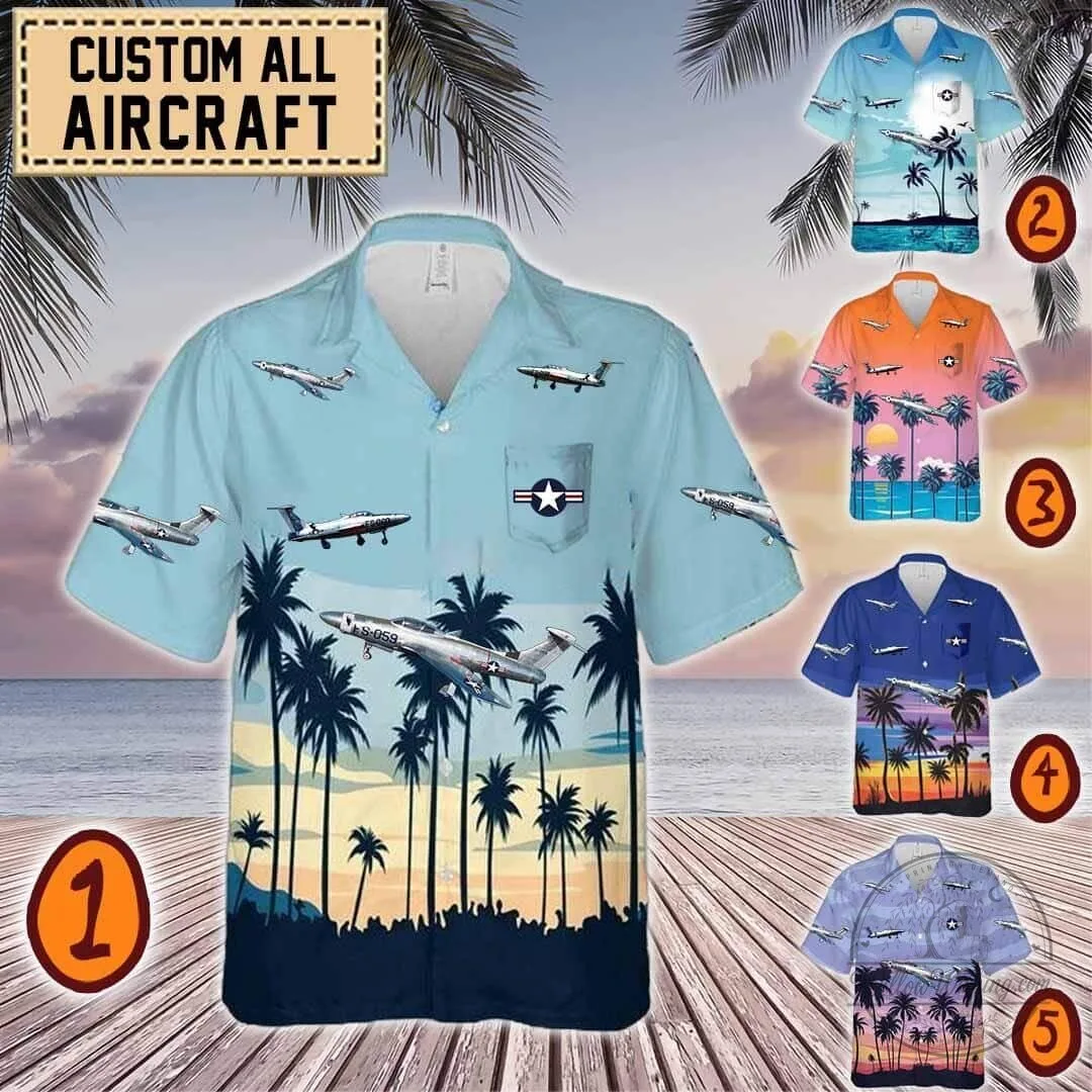 Republic XF-84H Thunderscreech Aircraft Palm Trees Hawaiian Shirt