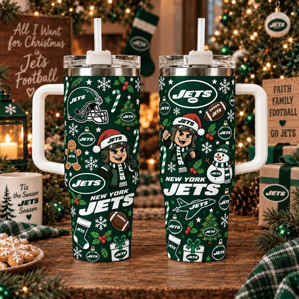 New York Jets Christmas Holiday Football Tumbler New York Jets Christmas Holiday Football Tumbler