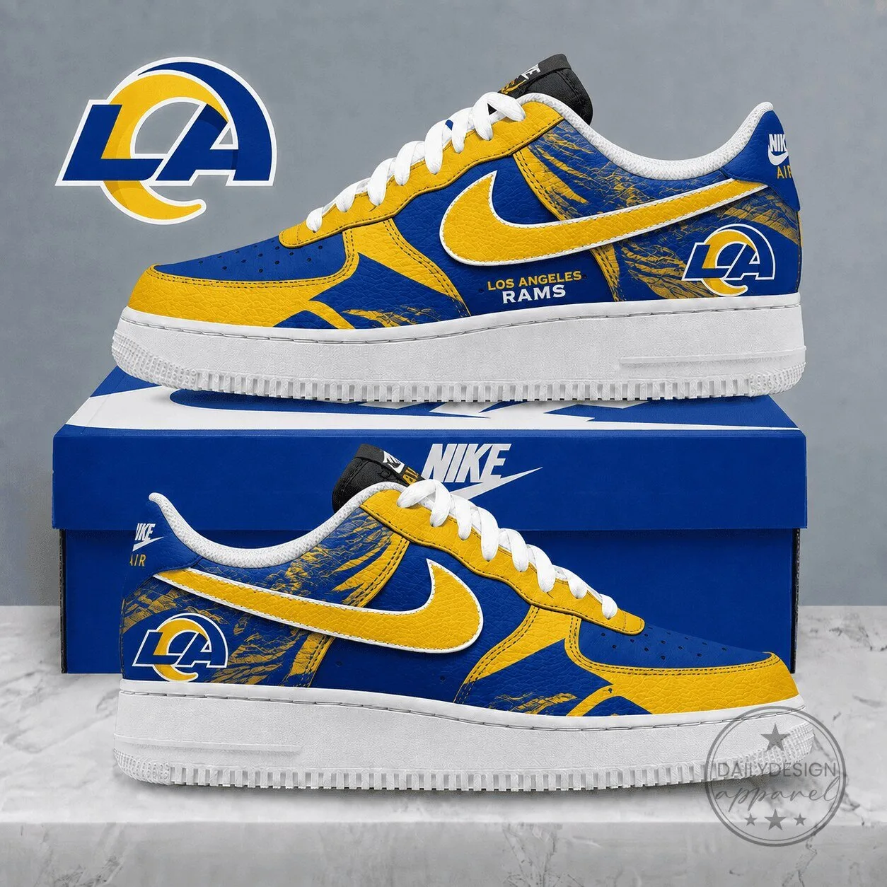 Los Angeles Rams NFL Team Logo Blue and Yellow Custom Air Force 1 Shoes