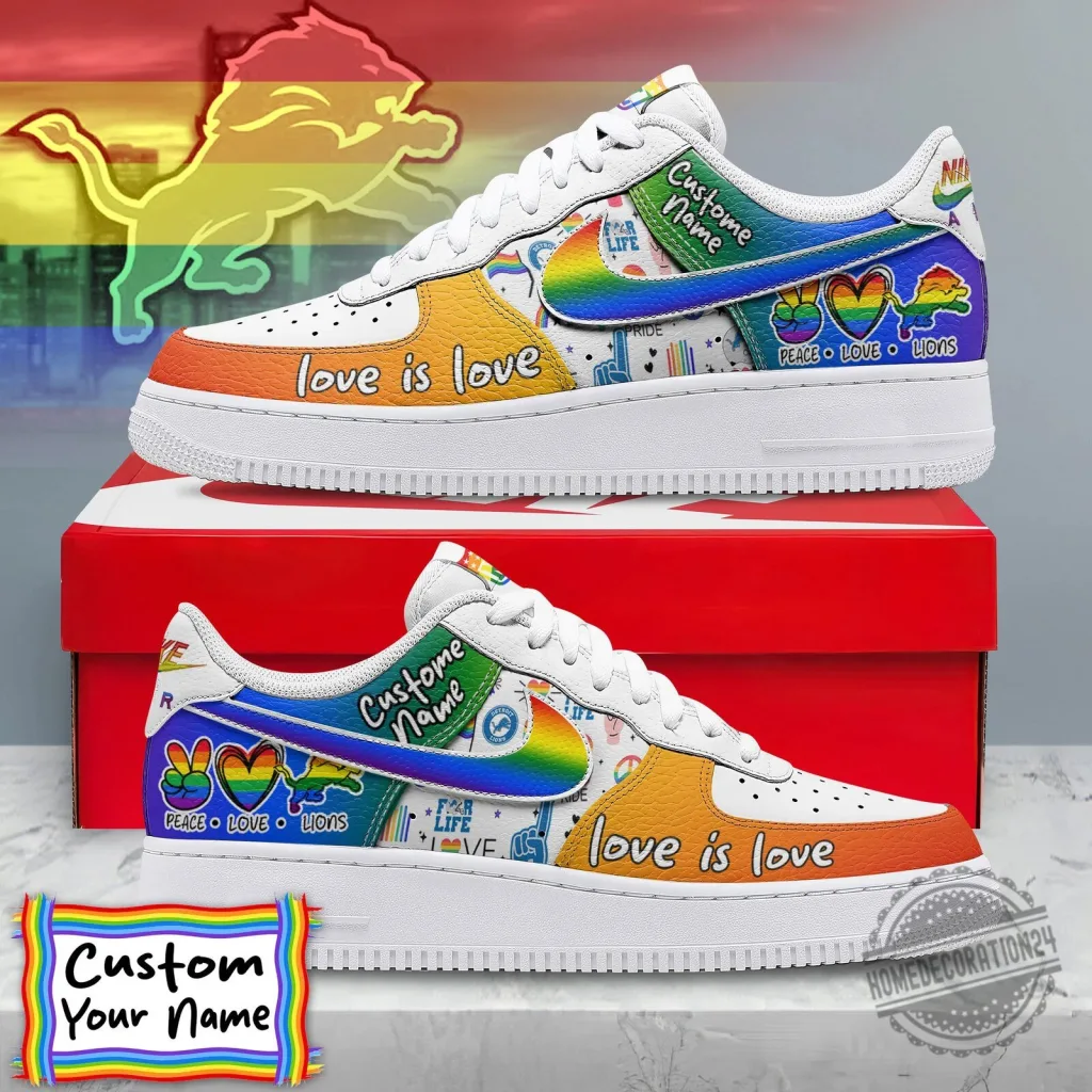 Detroit Lions Pride Love Is Love Custom Name Sneakers Shoes Detroit Lions Pride Love Is Love Custom Name Sneakers Shoes