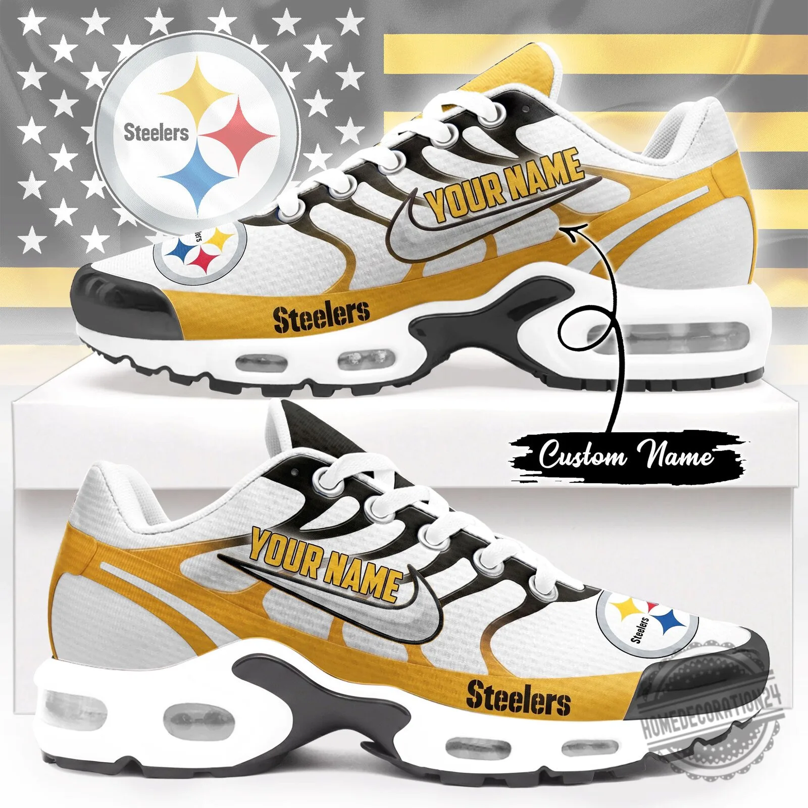 Pittsburgh Steelers Custom Name NFL Team Logo Sports Fan Shoes