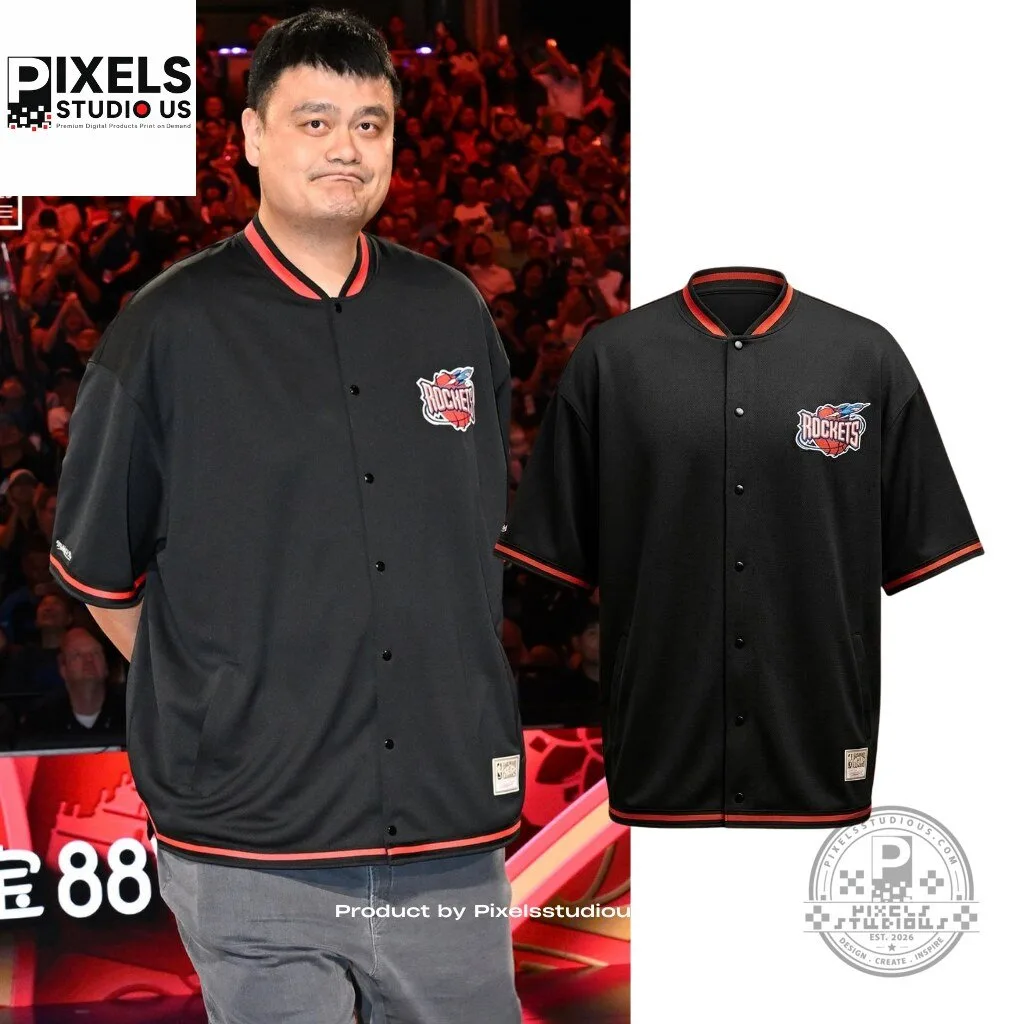 Yao Ming Houston Rockets Black Baseball Jersey 4 Yao Ming Houston Rockets Black Baseball Jersey 3D shirt or sports jersey with all-over print design