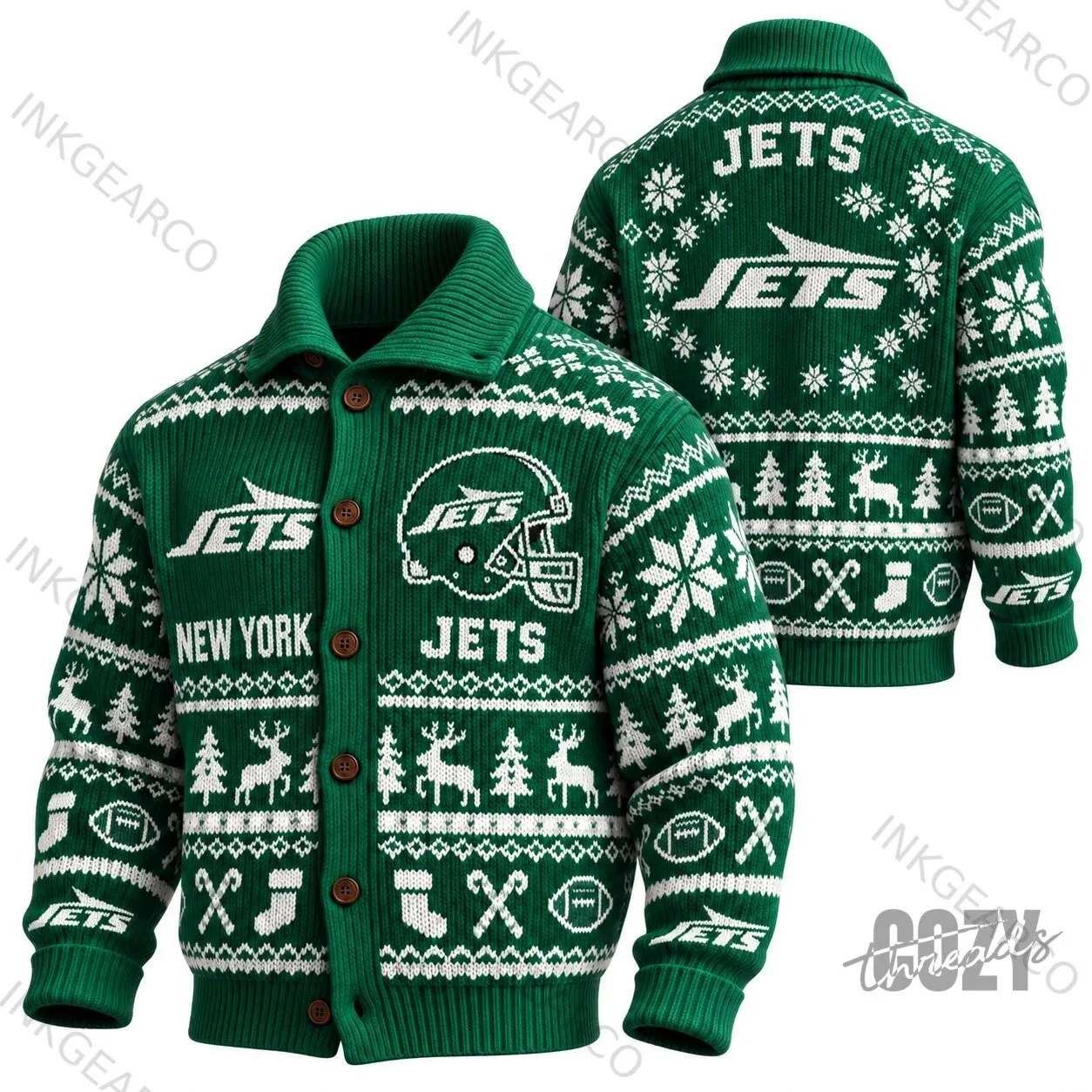 New York Jets Ugly Christmas Sweater Knit Cardigan for Men and Women