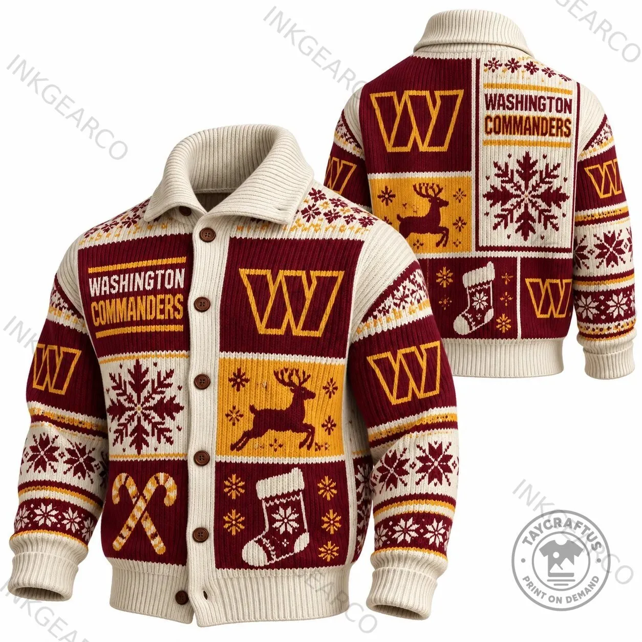 Washington Commanders Ugly Christmas Sweater Cardigan for Men and Women 1 Washington Commanders Ugly Christmas Sweater Cardigan for Men and Women