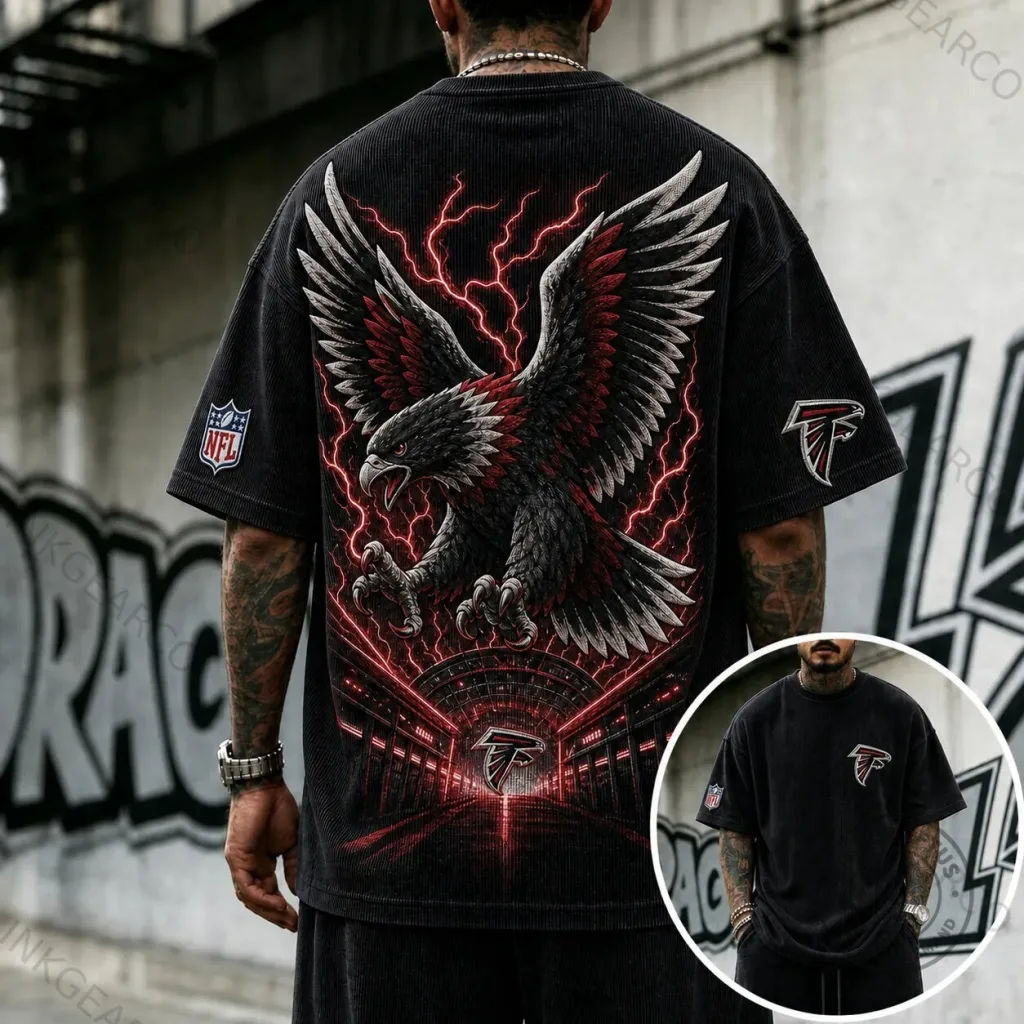 Atlanta Falcons American Football Team Logo Black Oversized T-Shirt Atlanta Falcons American Football Team Logo Black Oversized T-Shirt