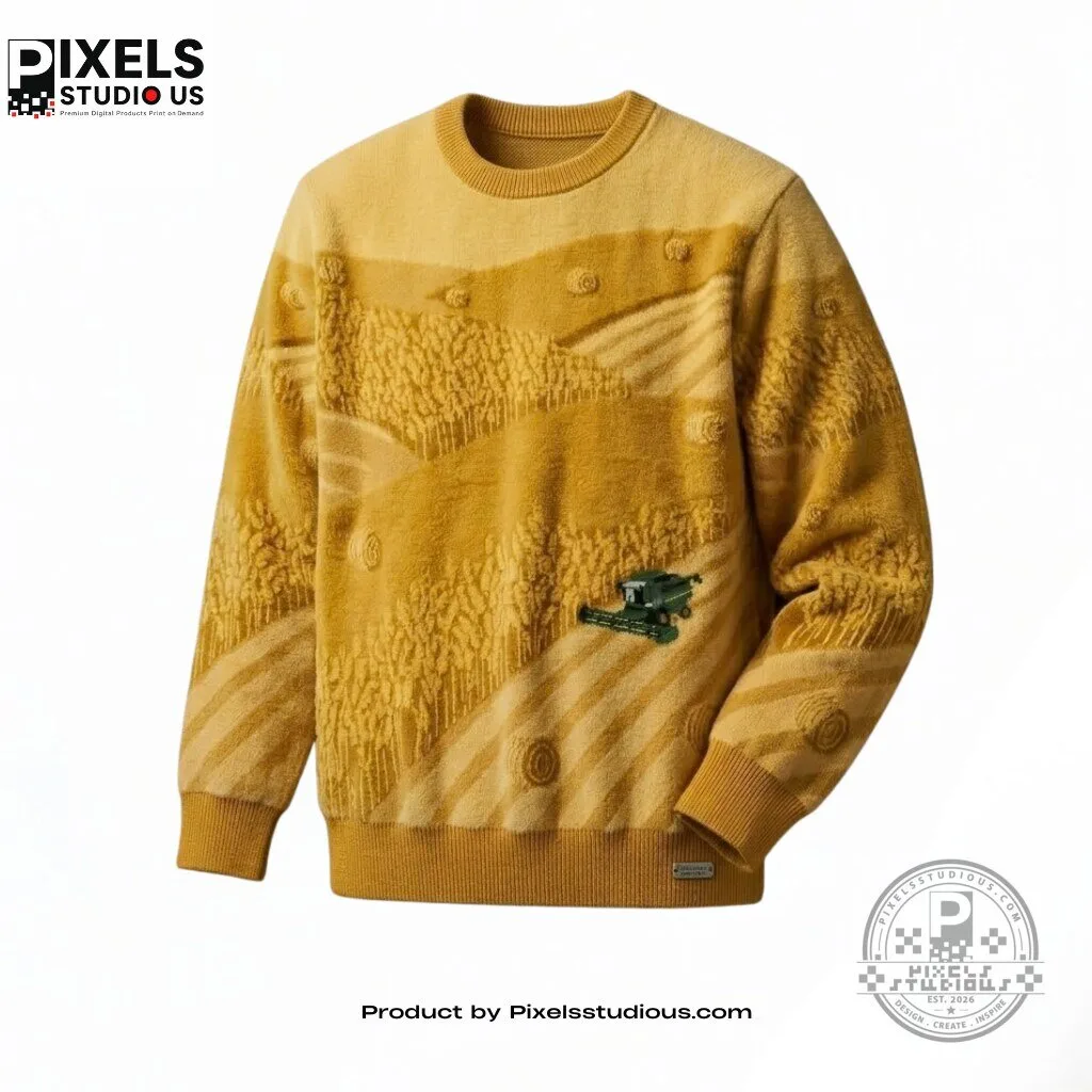 Wheat Field Combine Harvester Yellow Crewneck Sweatshirt 4 Wheat Field Combine Harvester Yellow Crewneck Sweatshirt 3D shirt or sports jersey with all-over print design